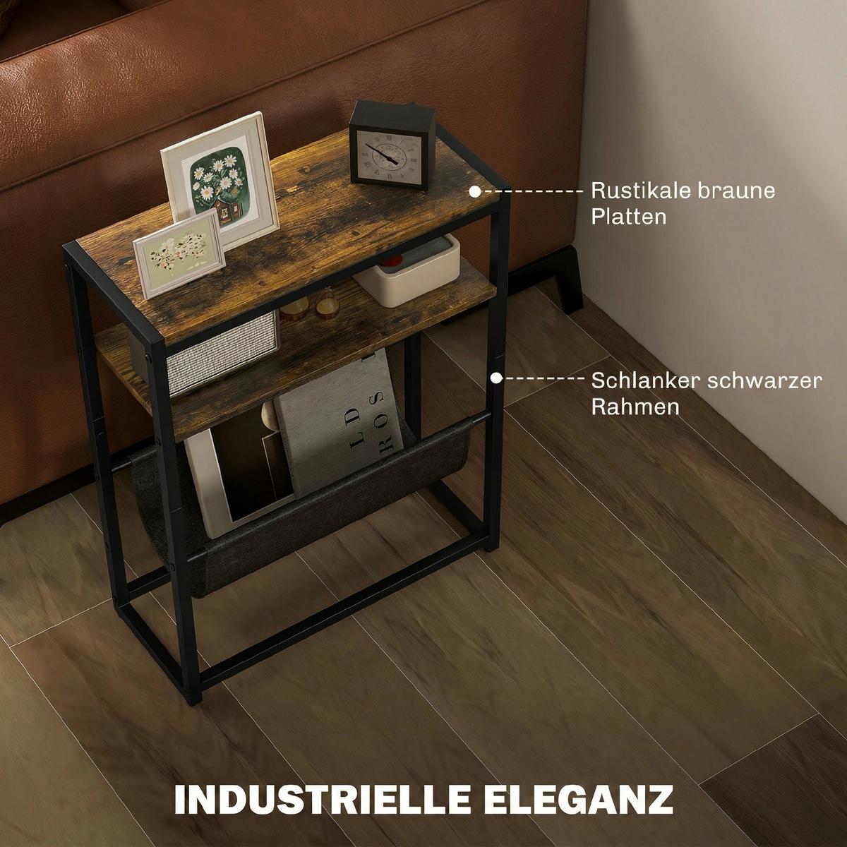 BEISTELLTISCH Holzwerkstoff Stahl Rustikal-Braun - Schwarz/Braun, Holzwerkstoff/Metall (43/18/56cm) - HOMCOM