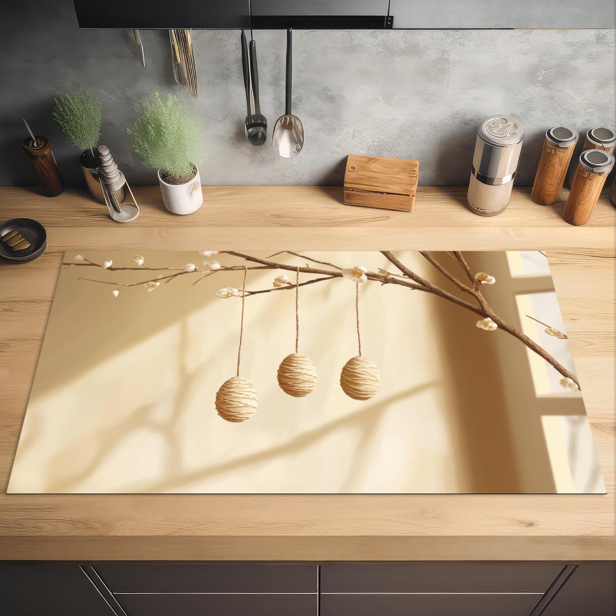 HERDABDECKPLATTE Beige - Osterkuchen - Eier Induktionsschutz 91.2x52 cm - Beige, Kunststoff (91.2/52/0.2cm) - MuchoWow