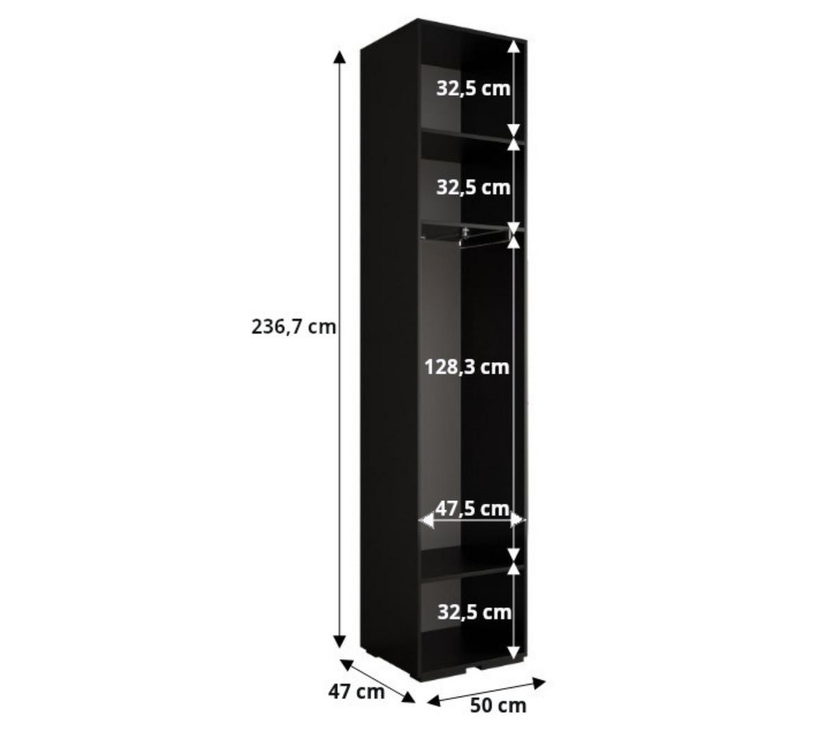 DREHTÜRENSCHRANK 236.7/50/47 1-türig - Schwarz/Weiß, Holz/Metall (50/236.7/47cm) - MÖBEL KRYSPOL