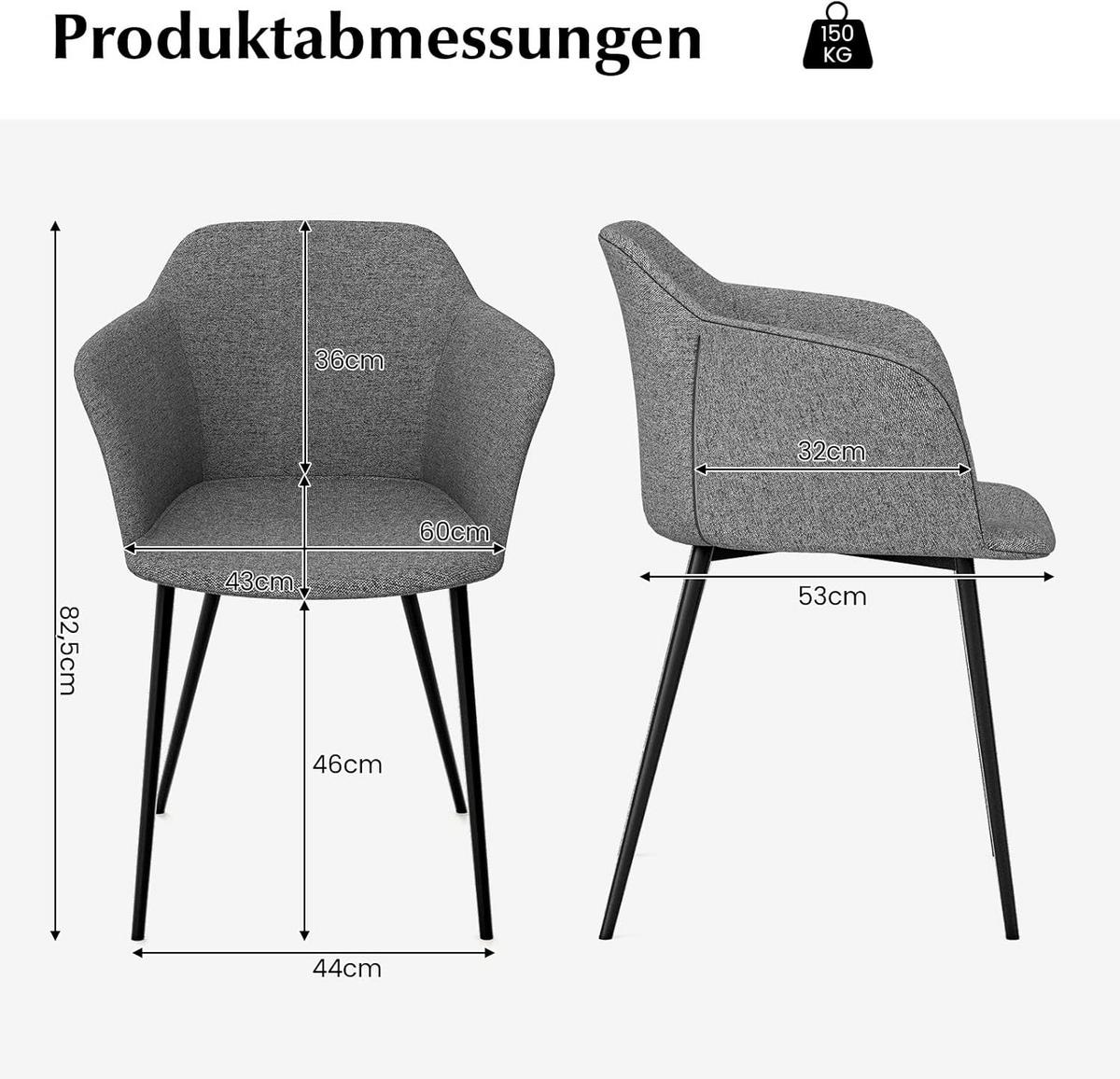 ESSZIMMERSTÜHLE Grau - Grau, Metall (60/83/53cm) - COSTWAY