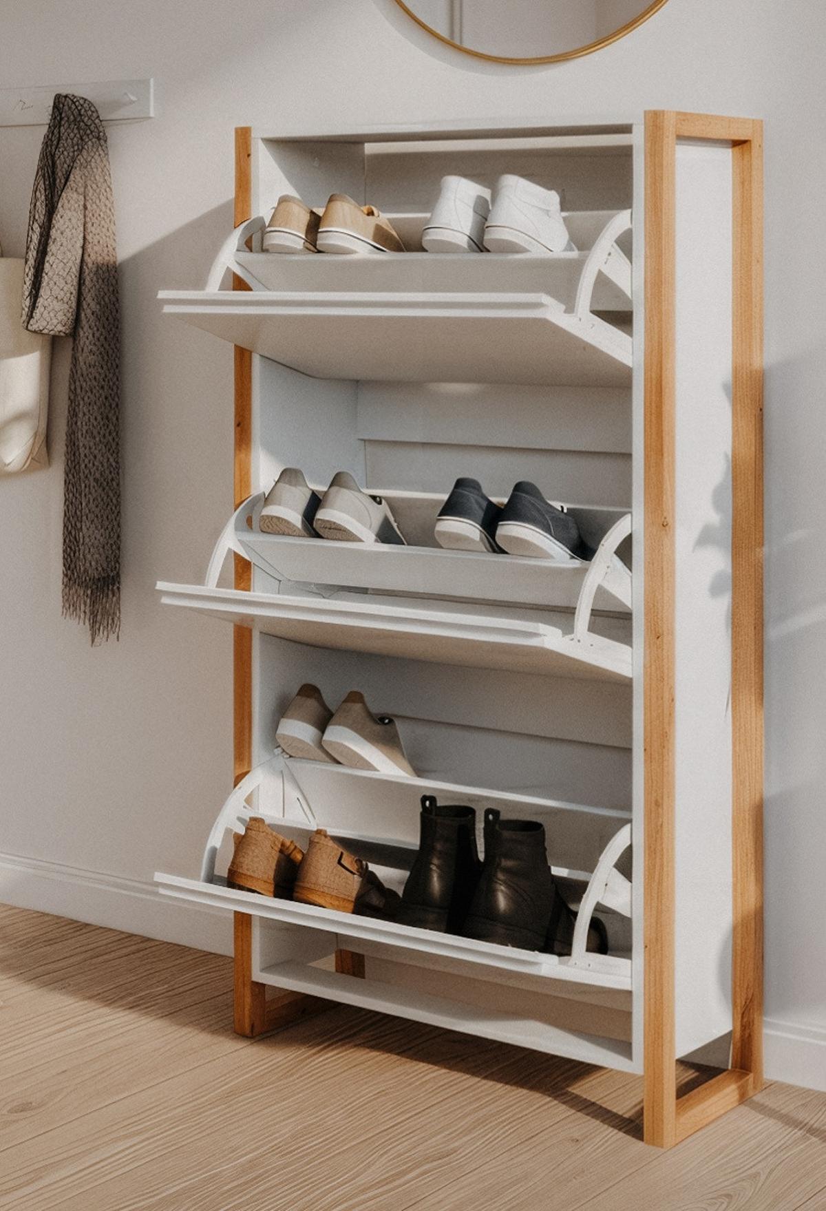 SCHUHKIPPER weiß, Eiche Artisan 70 cm, Schuhkommode für bis zu 18 Paar Schuhe - Weiß/Eiche Artisan, Holzwerkstoff (70/125/25cm) - Furn.Design