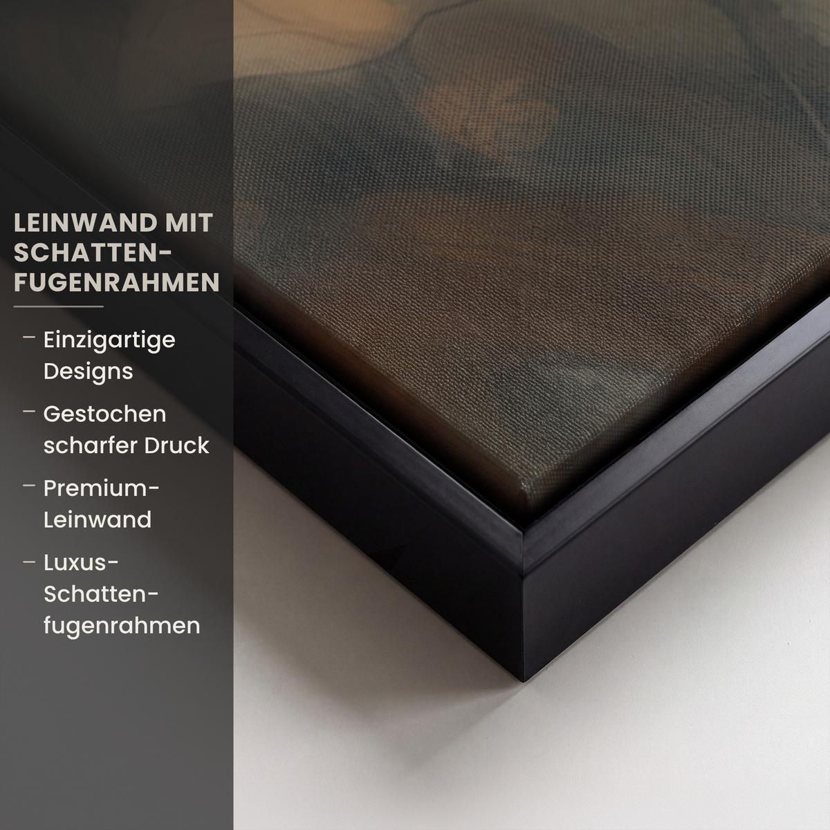 LEINWAND Bilder mit Rahmen - Löwe - Wildtiere - Pflanzen - Natur - Blumen - 90x60 - Beige, Textil (90/60cm) - MuchoWow