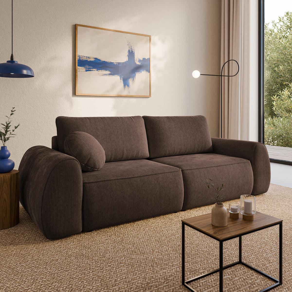 BETTSOFA ZEFEO Braun Kordstoff mit Schlaffunktion - Braun, Textil (264/96/106cm) - MASSENO