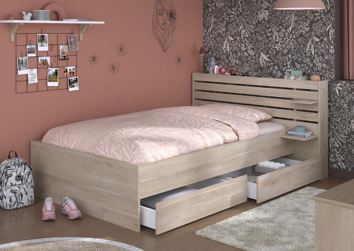 STAURAUMBETT Eiche japanisch, Bett Liegefläche 120 x 200 cm - Eichefarben, Holzwerkstoff/Metall (120/200cm) - Parisot Meuble