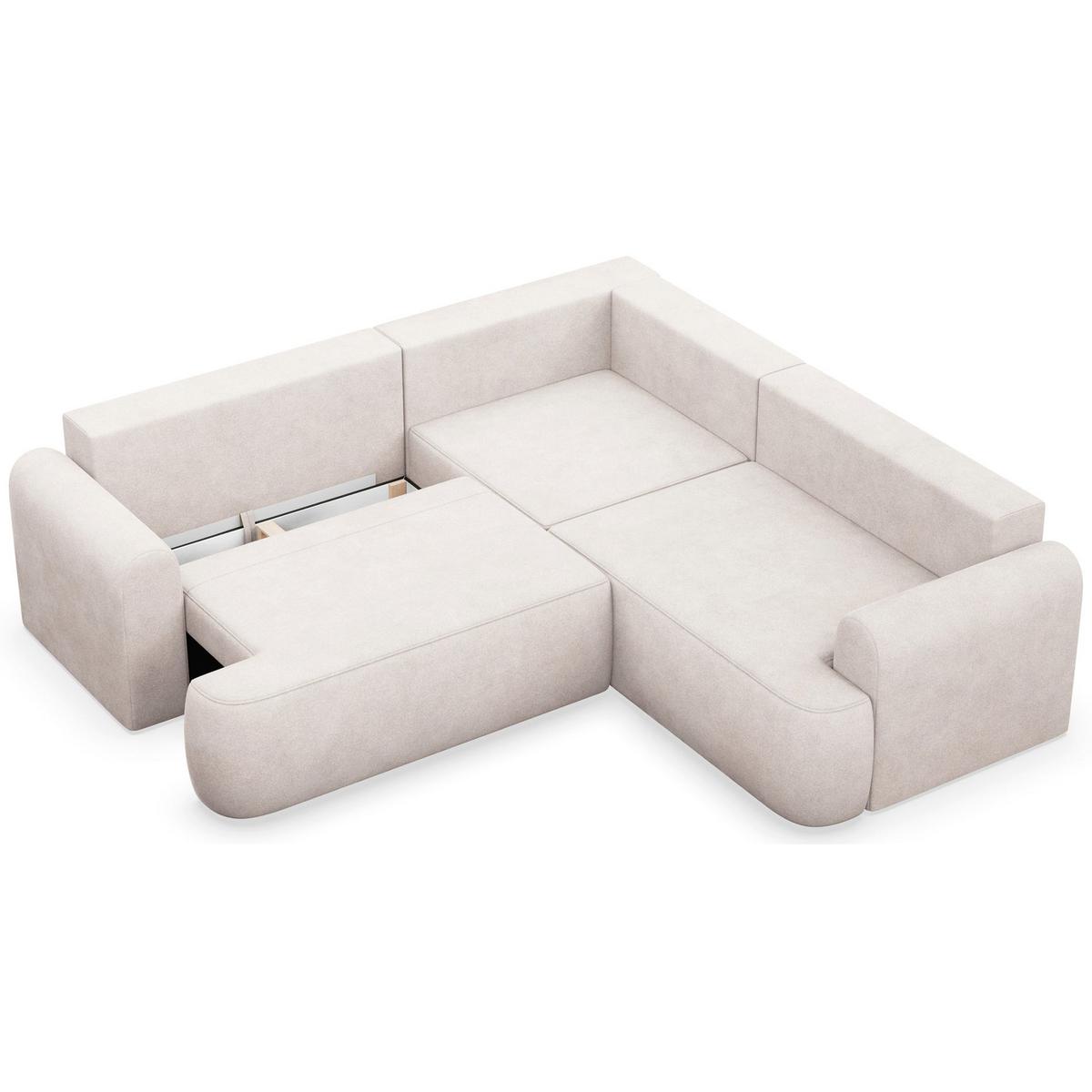 ECKSCHLAFSOFA Ovo HELLBEIGER VELOURSSTOFF universell MIT BETTKASTEN - Ecru/Schwarz, Kunststoff/Textil (245/245cm) - Selsey