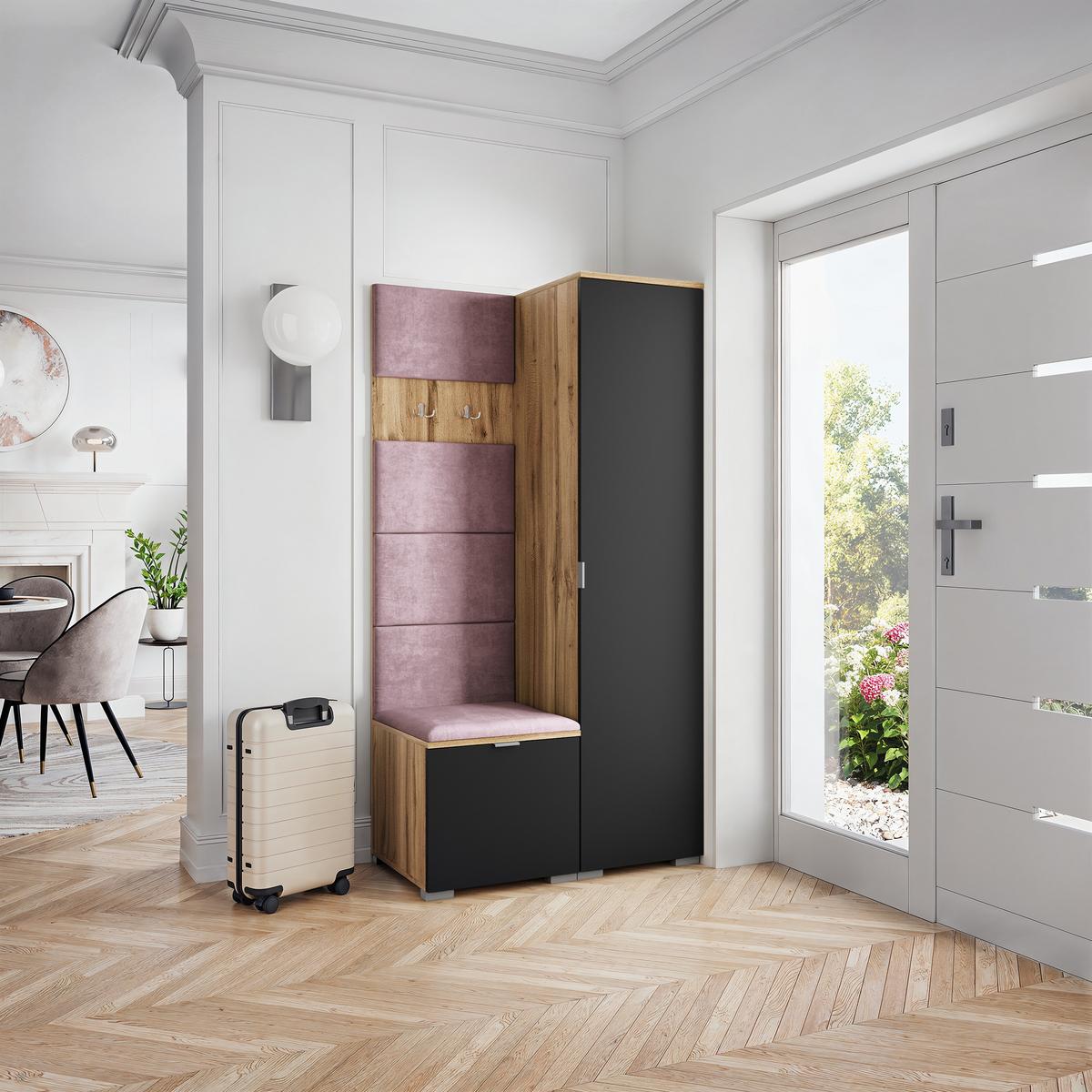 GARDEROBENSCHRANK LORI 95/181/51 cm Modern Garderobe-Set Eiche Wotan - Eiche Wotan/Lila, Holzwerkstoff (95/181/51cm) - MASSENO