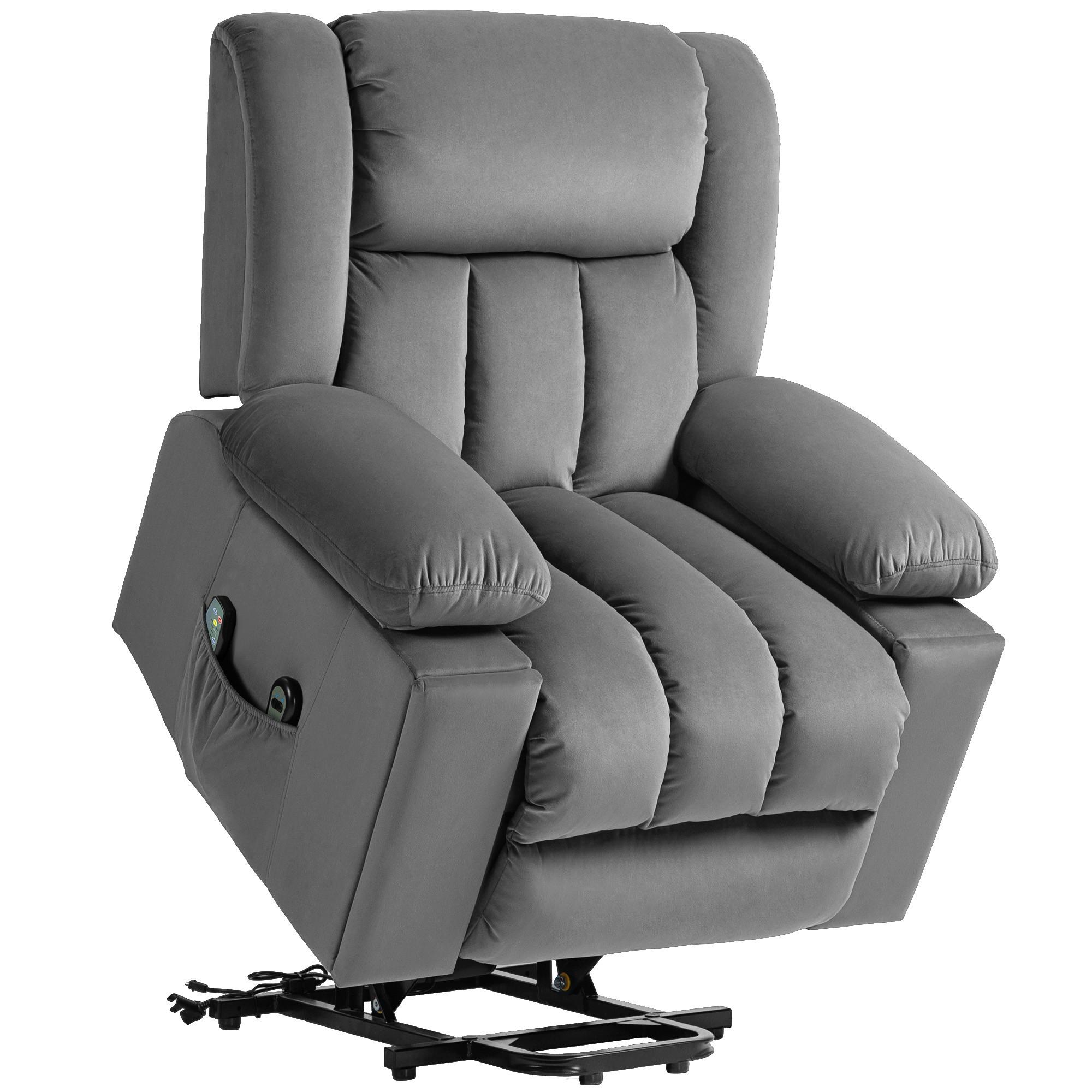 FERNSEHSESSEL mit Aufstehhilfe Relaxsessel mit Massage-/ Wärme-/Liegefunktion - Dunkelgrau, Textil (93/104/101cm) - HOMCOM