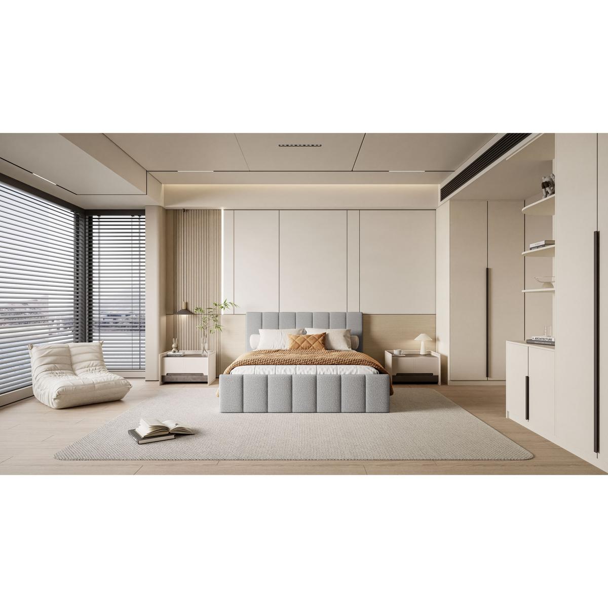 POLSTERBETT ELISE 180x200 cm Ascot Toffe, Kopfteil 95 cm, 34 Holzlatten - Grau, Textil (180/200cm) - Lookway