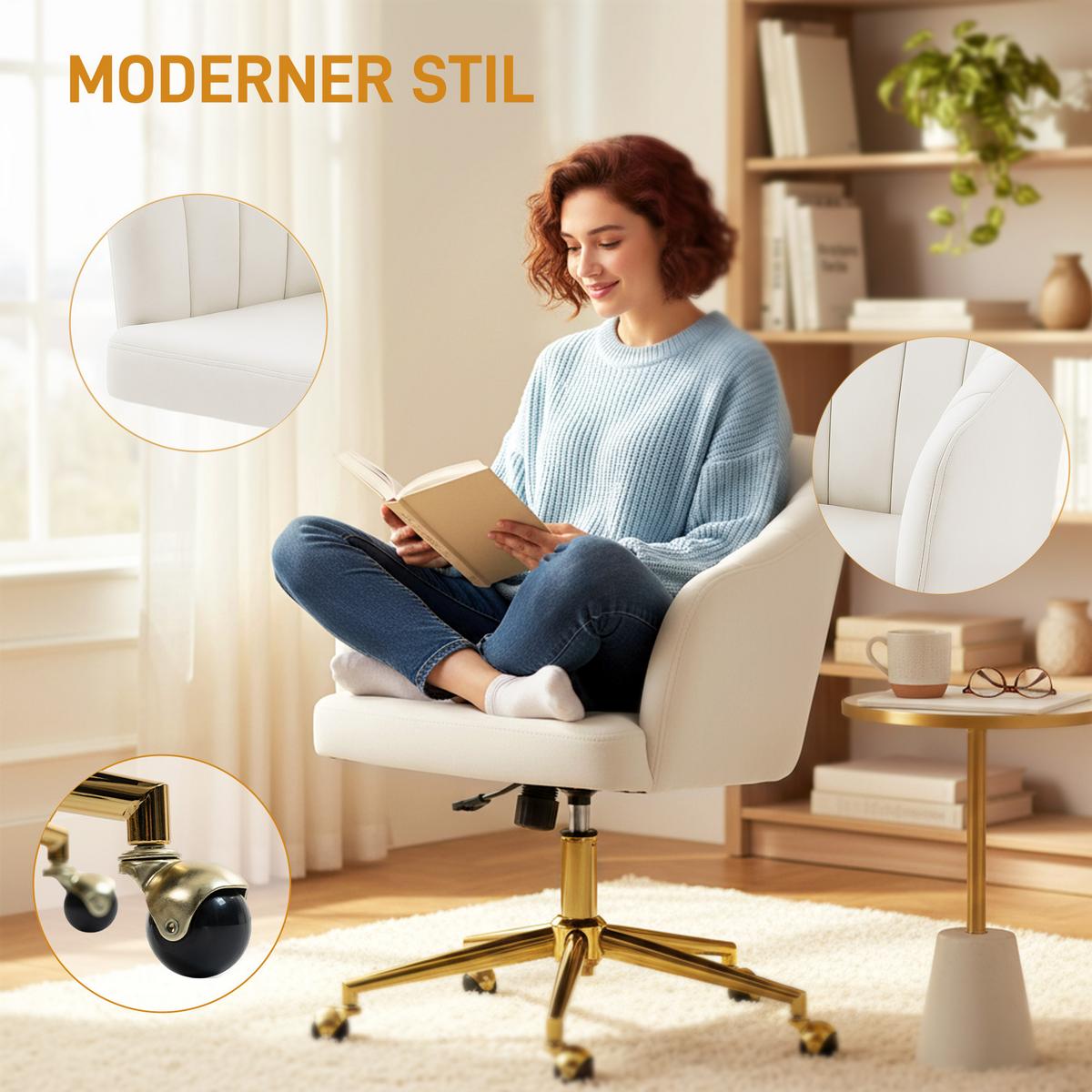 SCHREIBTISCHSTUHL Stoff in Samtoptik Cremeweiß - Goldfarben/Creme, Textil/Metall (60/92.5/61cm) - HOMCOM