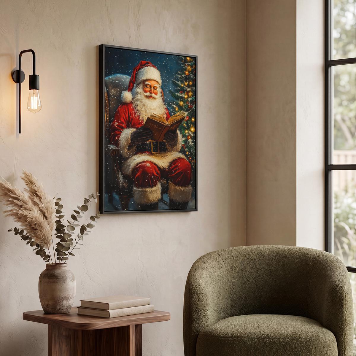 LEINWAND Bilder mit Rahmen - Weihnachtsmann - Weihnachten - Winter - Weihnachtsbaum - 50x70 - Bordeaux, Textil (50/70cm) - MuchoWow