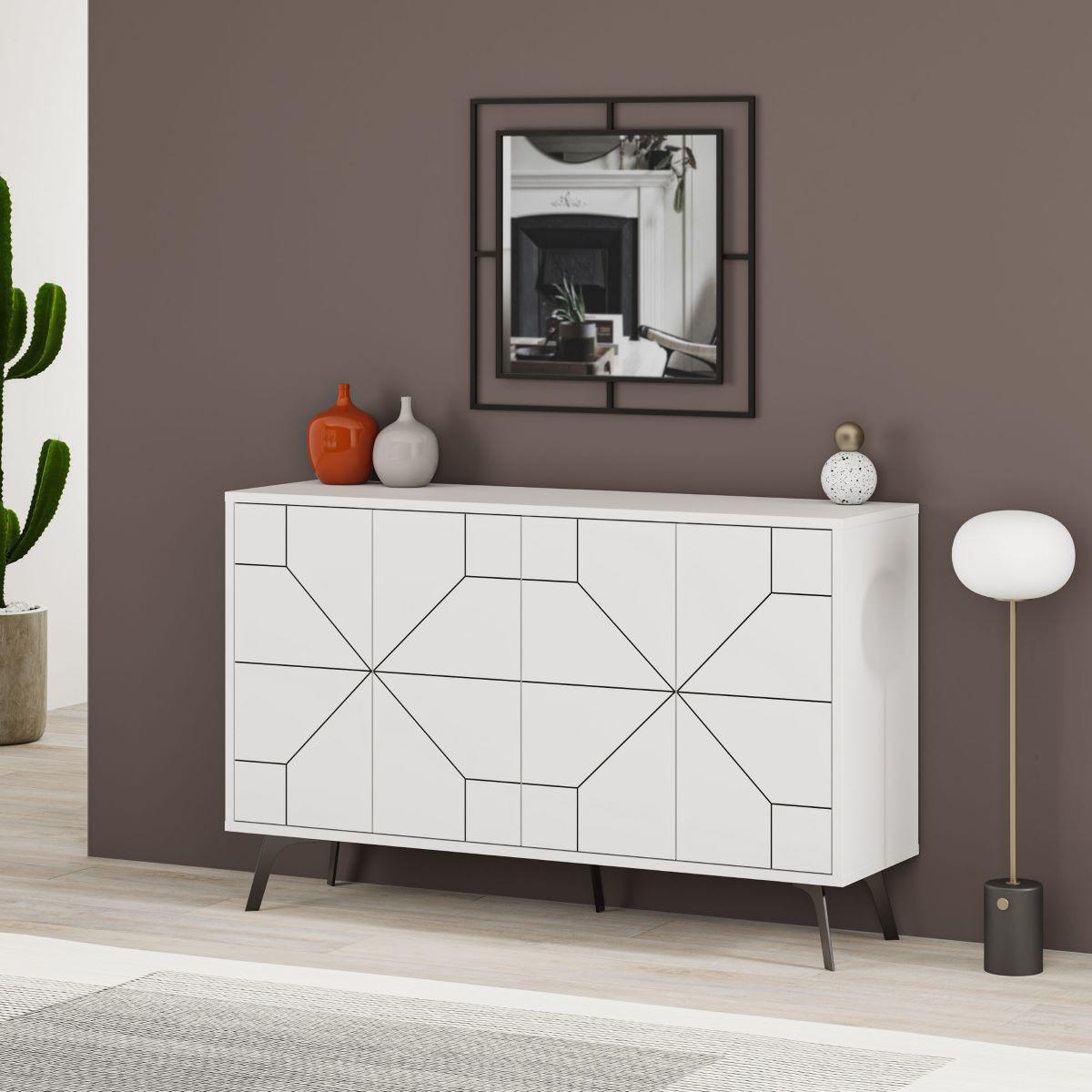 SIDEBOARD mit 4 Türen und dekorierten Türen L123 cm - Dune - Weiß, Holzwerkstoff (35/62.4/16cm) - Calicosy