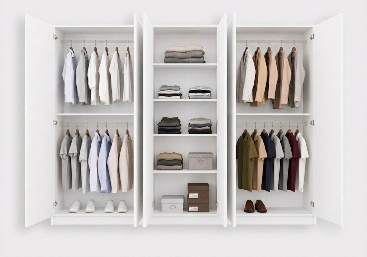 DREHTÜRENSCHRANK ROSA 6D 230/210/55 cm 6-türig Weiß - Goldfarben/Weiß, Holz/Holzwerkstoff (230/210/55cm) - imoebel24