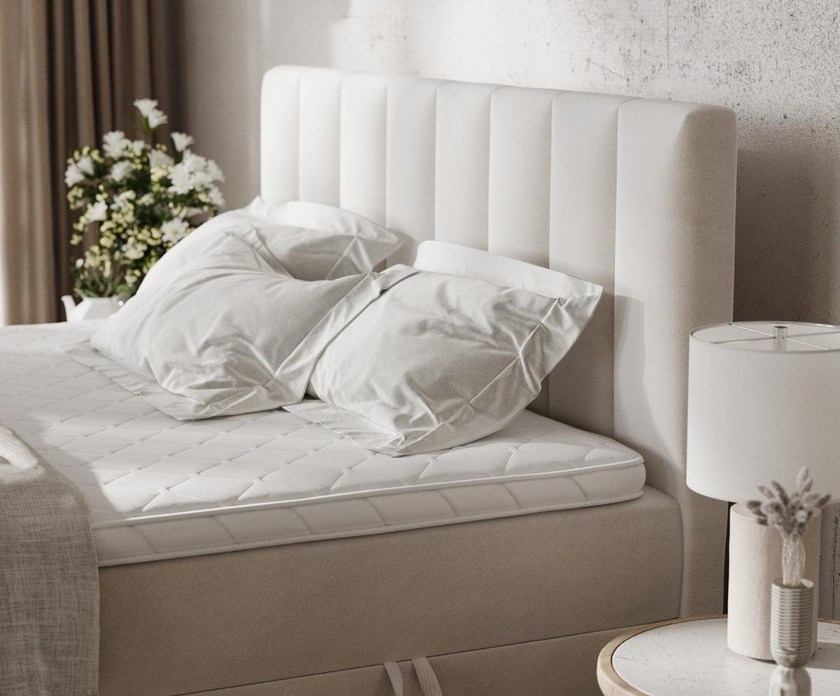 BOXBETT Bari 140/200 cm Creme im Paros Stoff - Creme, Holz/Holzwerkstoff (140/200cm) - AltaBeds