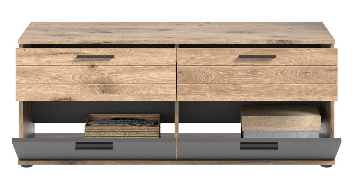 TV-UNTERTEIL Eiche, grau 130 cm, Lowboard mit Soft-Close, Wohn- und Esszimmermöbel - Eichefarben/Schwarz, Holzwerkstoff/Kunststoff (130/53/47cm) - Inn.Furn