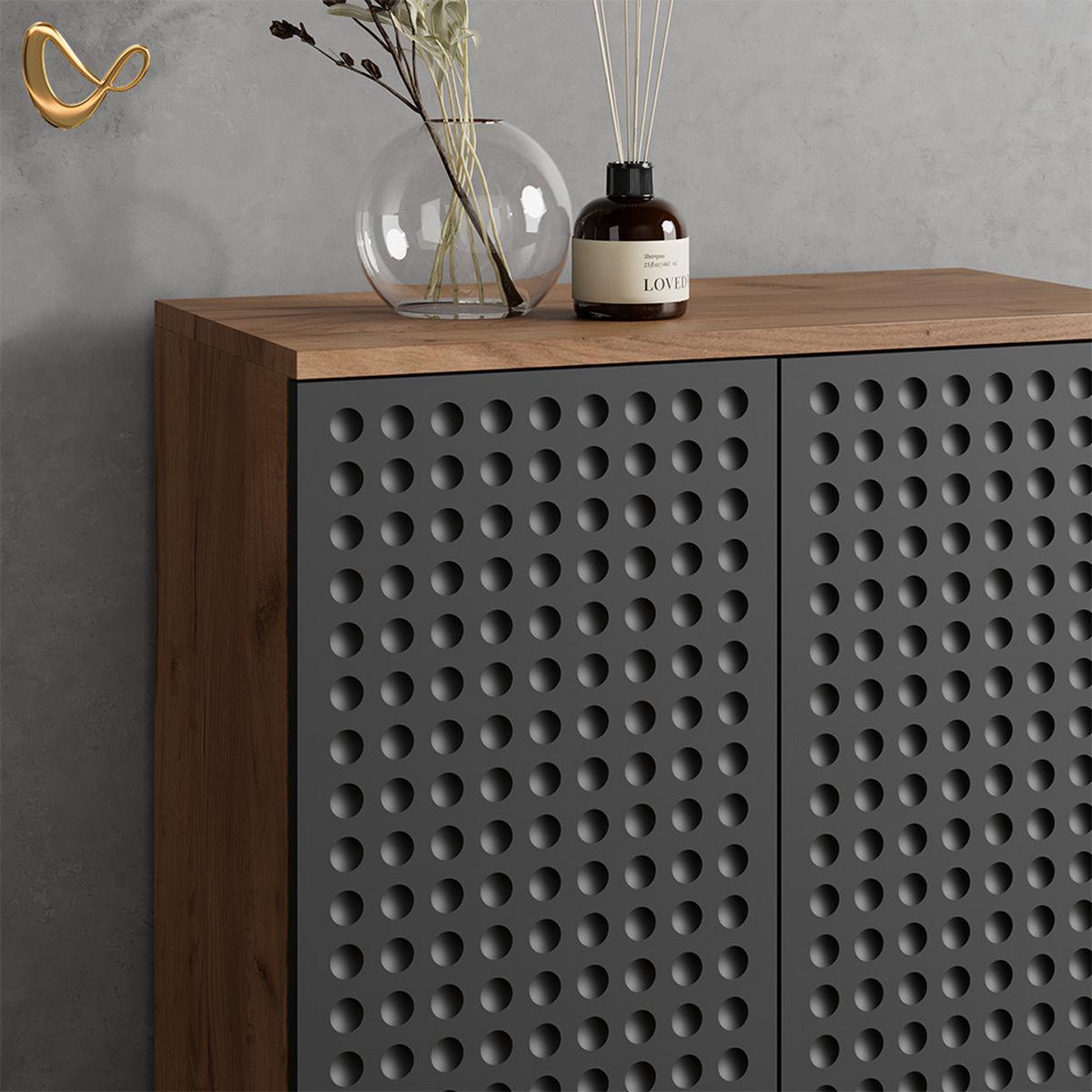 BADMÖBEL-SET Ronco Anthrazit gepunktet 4 Teile, mit Hochschrank und Kommode - Anthrazit, Holzwerkstoff (60/59/30cm) - Livinity®