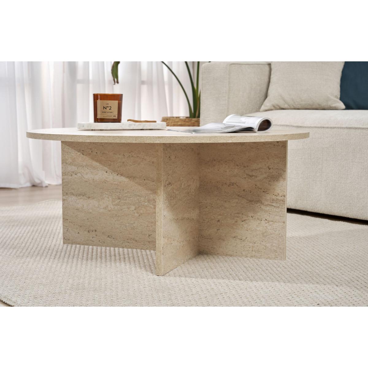 COUCHTISCH mit abgerundeter Platte - soleil 90/90/40 cm - Beige, Holzwerkstoff (95/90/40cm) - Calicosy