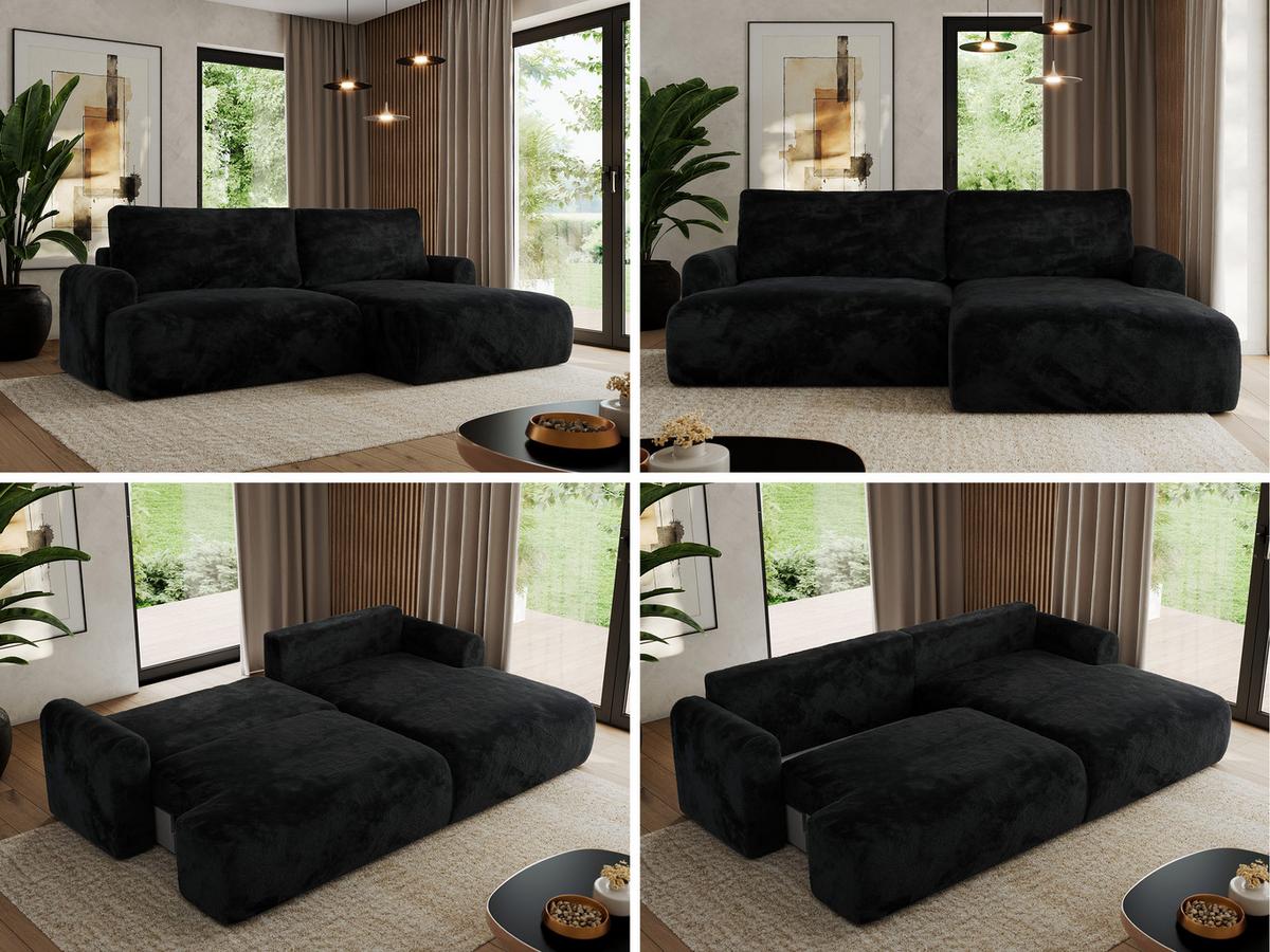ECKSCHLAFSOFA TONO L Schwarz Plüsch - rechts - Schwarz, Kunststoff/Textil (150/260cm) - MKS