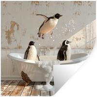 WANDTATTOO Vintage - Pinguin - Badewanne - Schaumstoff Wanddeko 50x50 cm - Schwarz, Kunststoff (50/50/0.1cm) - MuchoWow