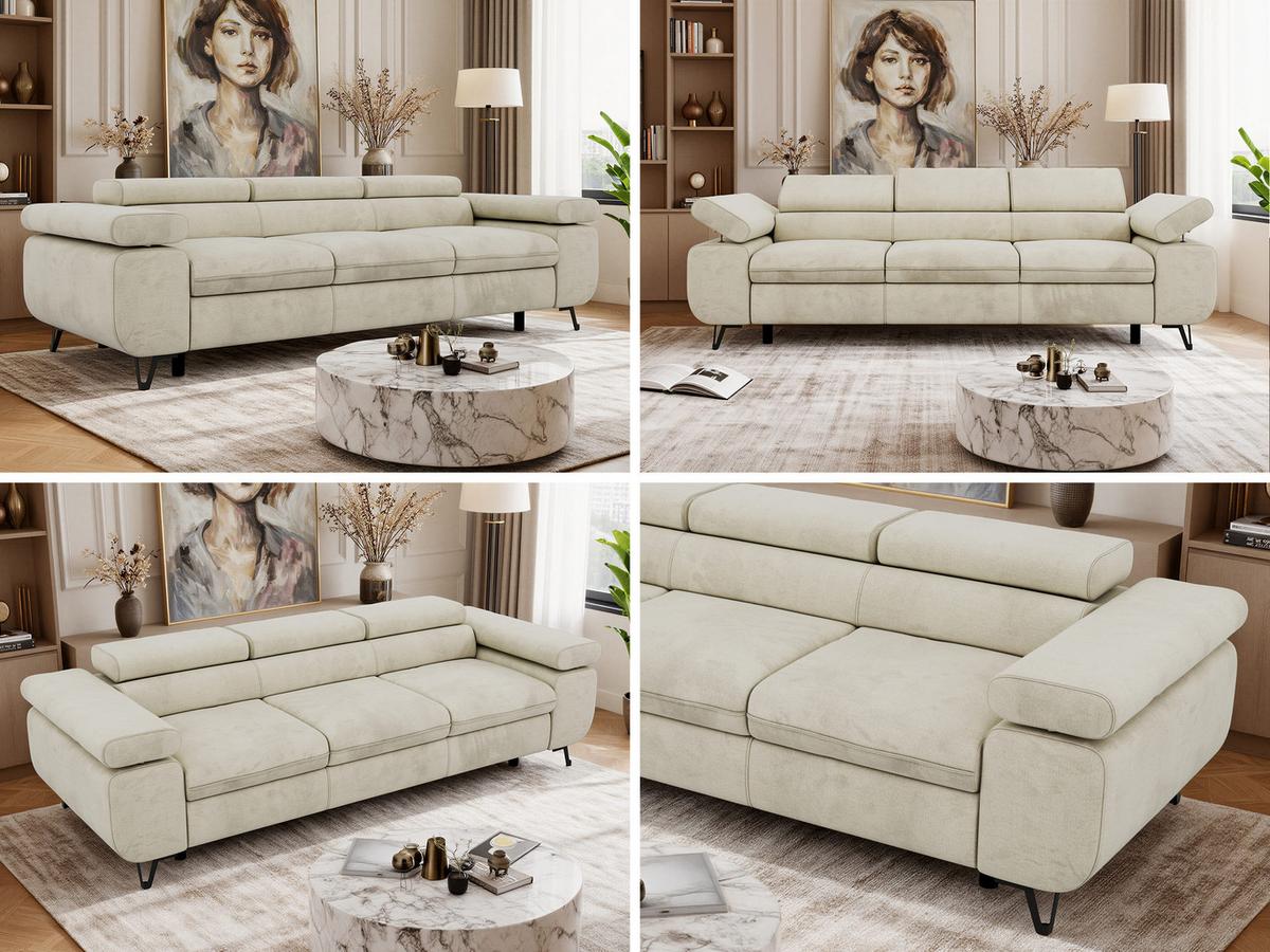3-SITZER SOFA PETER - Beige Velvet - Beige/Schwarz, Textil/Metall (262/76/99cm) - MKS