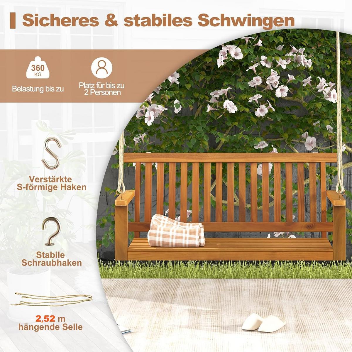VERANDASCHAUKEL Braun - Braun, Holz (130/57/63cm) - COSTWAY