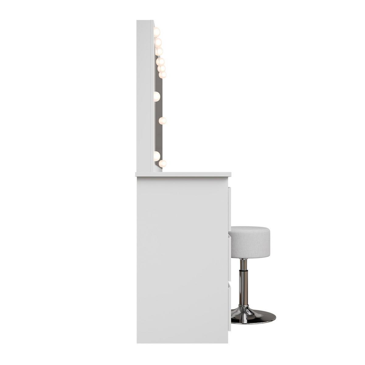 SCHMINKTISCH Lilia weiß mit LED-Beleuchtung und Hocker Tonia - Weiß, Holz (108/140/41cm) - Juskys