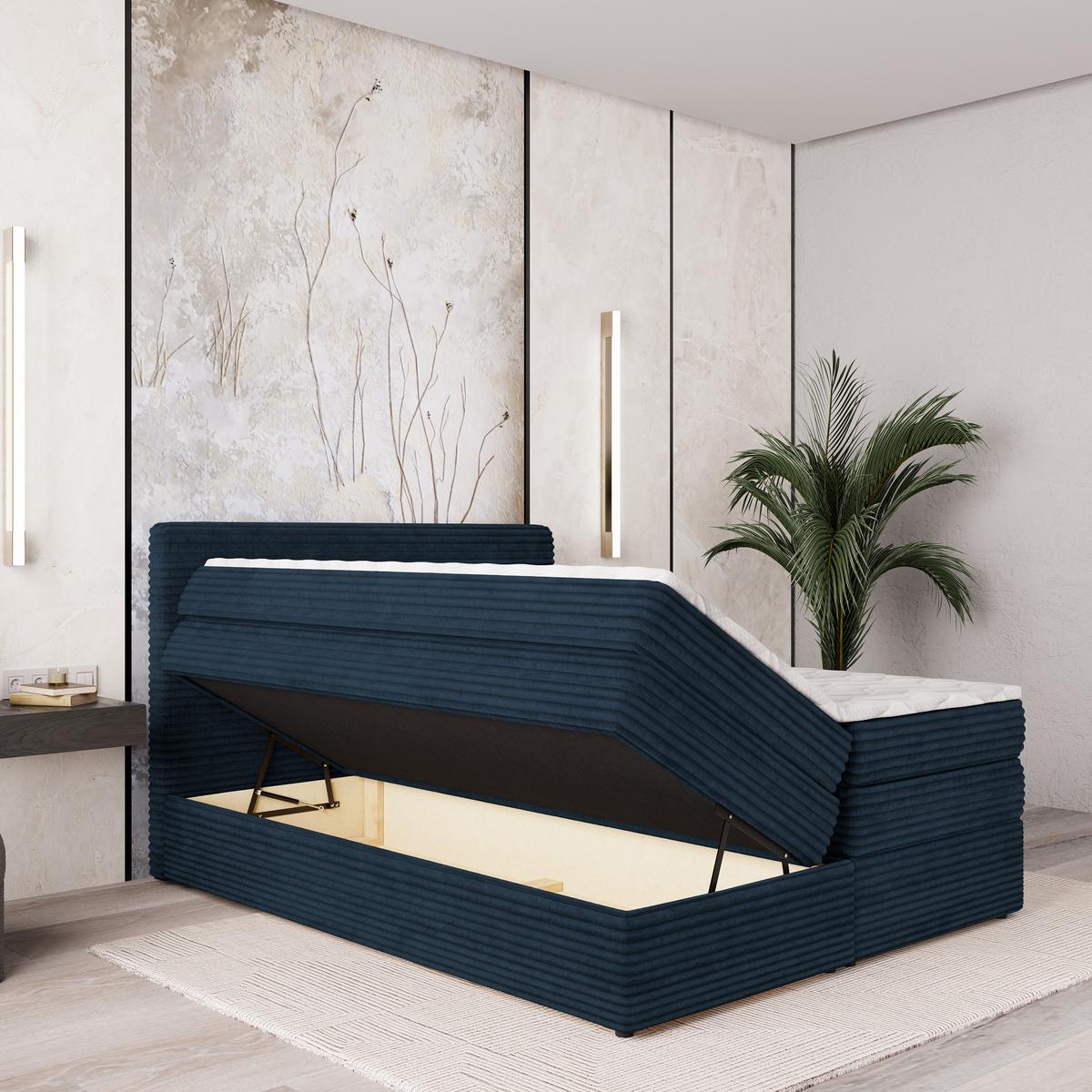 BOXSPRINGBETT LUNERA 140x200 cm mit Matratze und Topper - Blau - Blau, Holz (140/200cm) - MASSENO