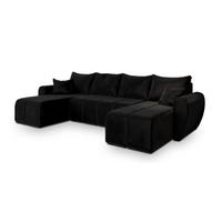 WOHNLANDSCHAFT MADISON U Schwarz Plüsch-Stoff mit Schlaffunktion - Schwarz, Holz/Kunststoff (311/82/145cm) - MASSENO