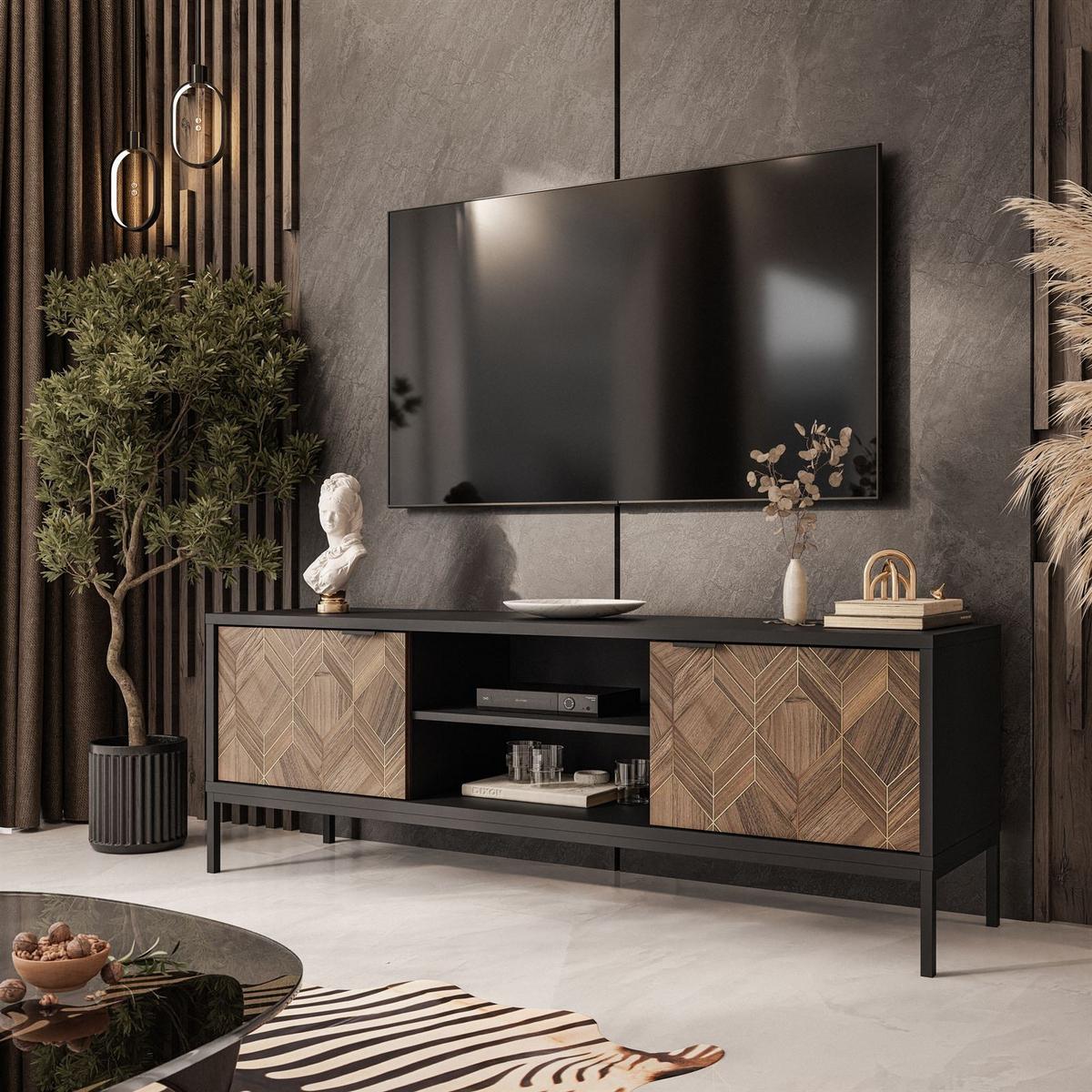 TV Element LIAM mit Ablagen - Schwarz, Holzwerkstoff (160/56/41cm) - Lookway