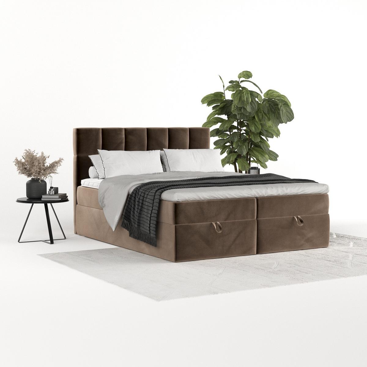 BOXBETT Savio 140/200 cm Braun im Paros Stoff - Schwarz/Braun, Holz/Holzwerkstoff (140/200cm) - AltaBeds