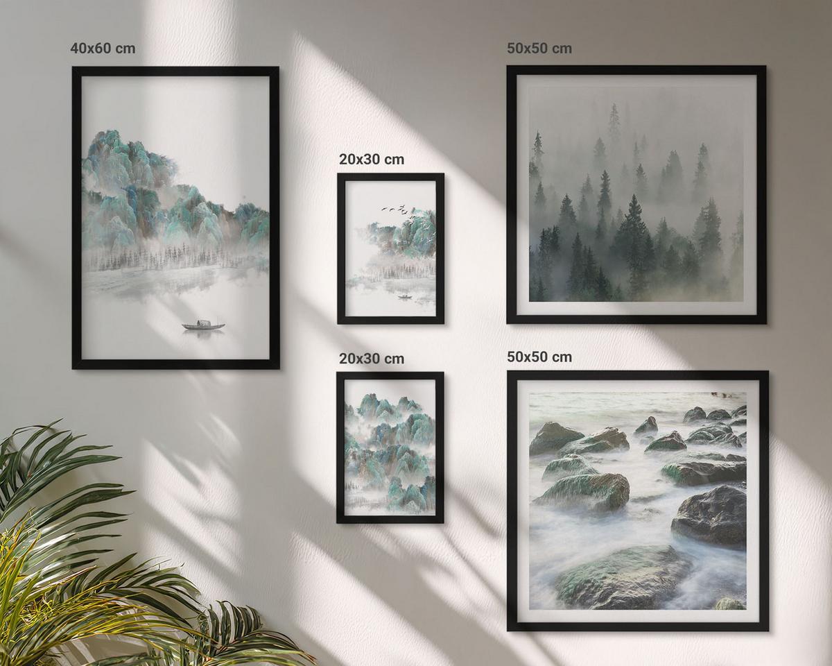 BILDER SET 5er Set - 50x50 cm & 20x30 cm & 40x60 cm Schwarzer Rahmen - Sommerwiesenblumen Sonnenuntergang - Schwarz, Kunststoff (40/60cm) - TULUP