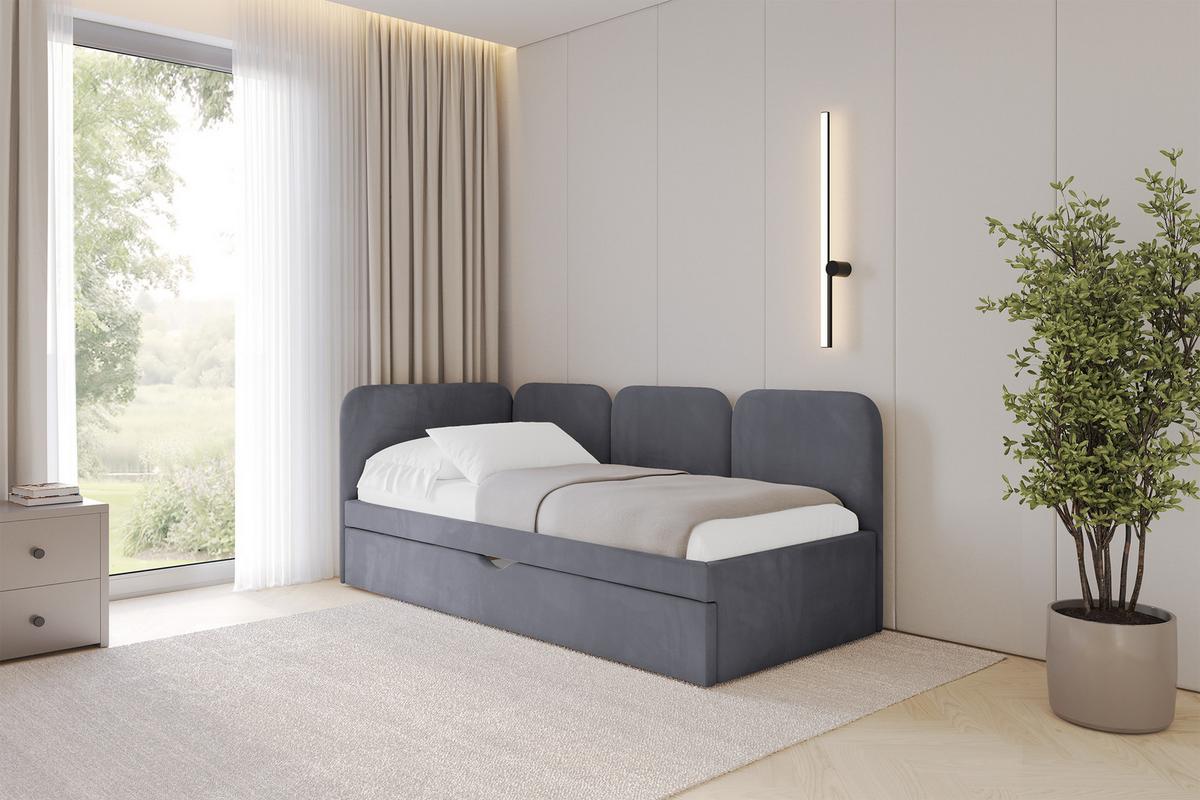 EINZELLBETT Jugendbett mit Bettkasten, Rechts - ALVY 90x200 Dunkelgrau - Dunkelgrau, Holzwerkstoff/Textil (90/200cm) - ALTDECOR