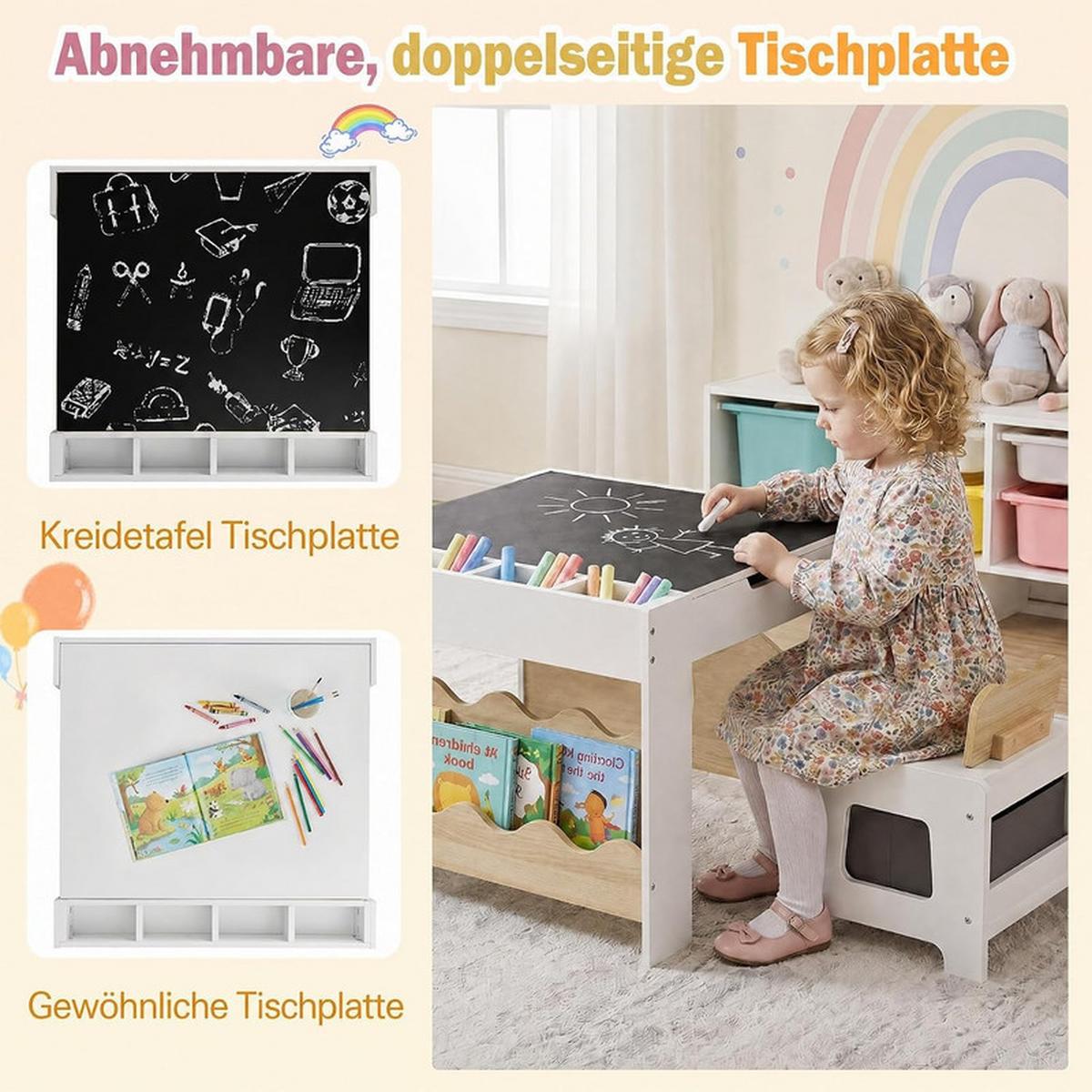KINDERTISCH mit Stuhl natur(3-tlg) - Naturfarben, Holzwerkstoff (66/48/64cm) - COSTWAY