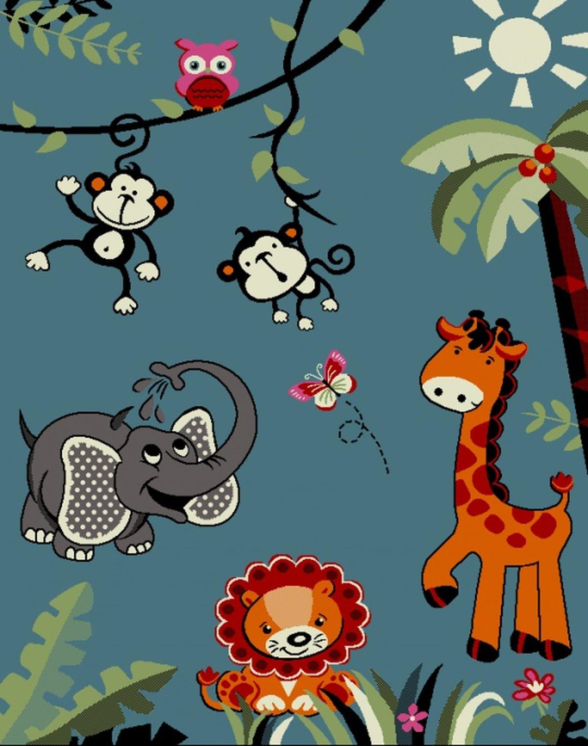 SPIELTEPPICH CASOLA Dschungel-Tiere Polypropylen Blau 160 x 230 cm - Blau, Textil (160/230cm) - KADIMA DESIGN