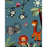 SPIELTEPPICH CASOLA Dschungel-Tiere Polypropylen Blau 120 x 170 cm - Blau, Textil (120/170cm) - KADIMA DESIGN