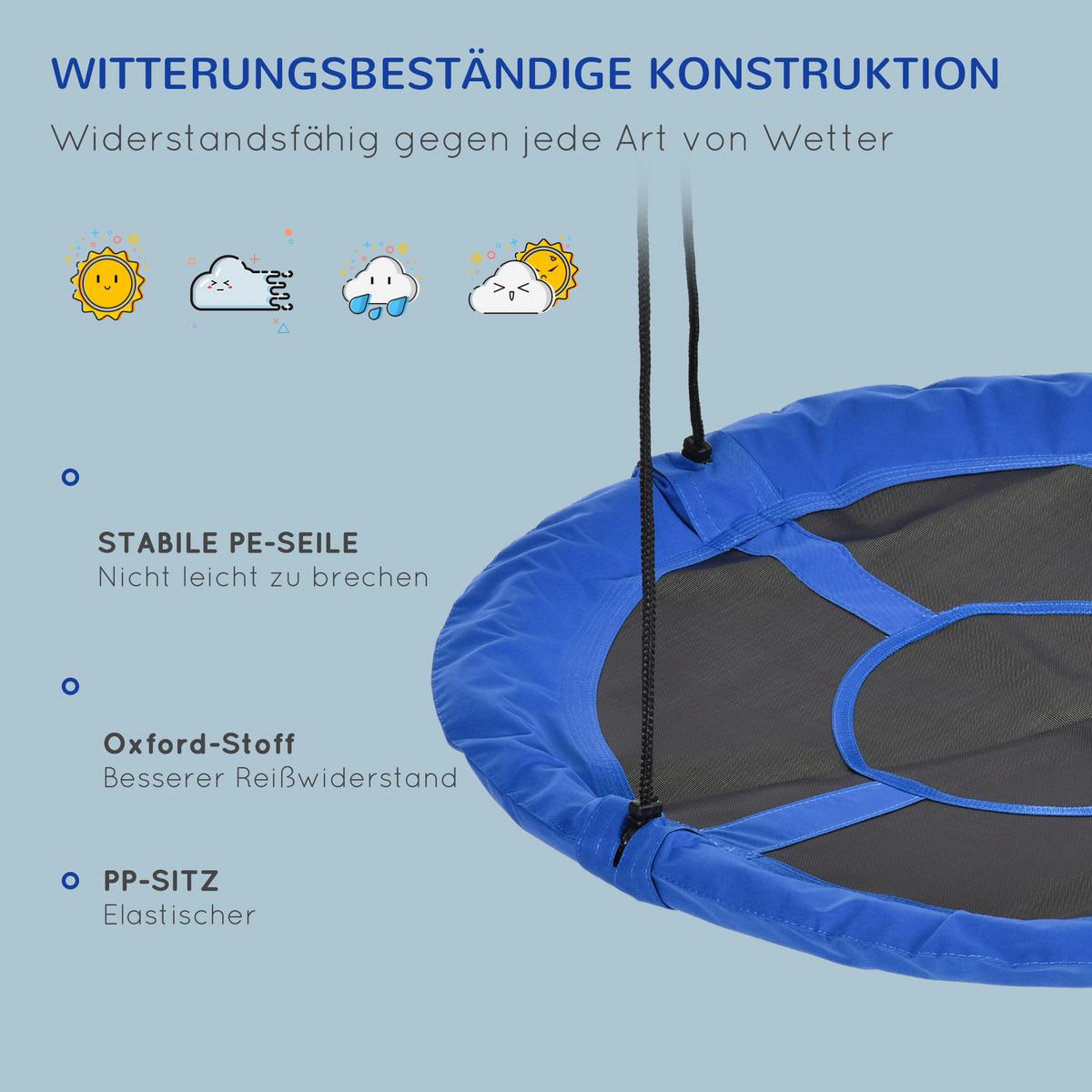 NESTSCHAUKEL Ø110 cm, Hängeschaukel bis 100 kg, verstellbar Kinderschaukel, Blau - Blau, Kunststoff/Metall (110/110cm) - Outsunny