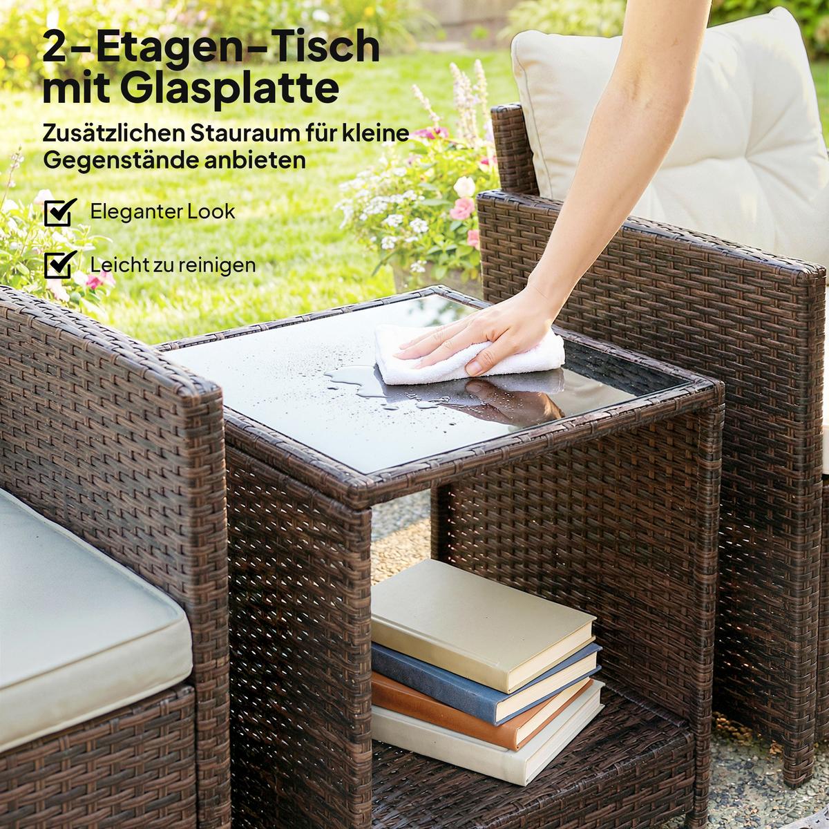 BISTROSET 3er Set PE-Rattan Stahl Cremeweiß - Creme/Schwarz, Kunststoff/Textil - Outsunny