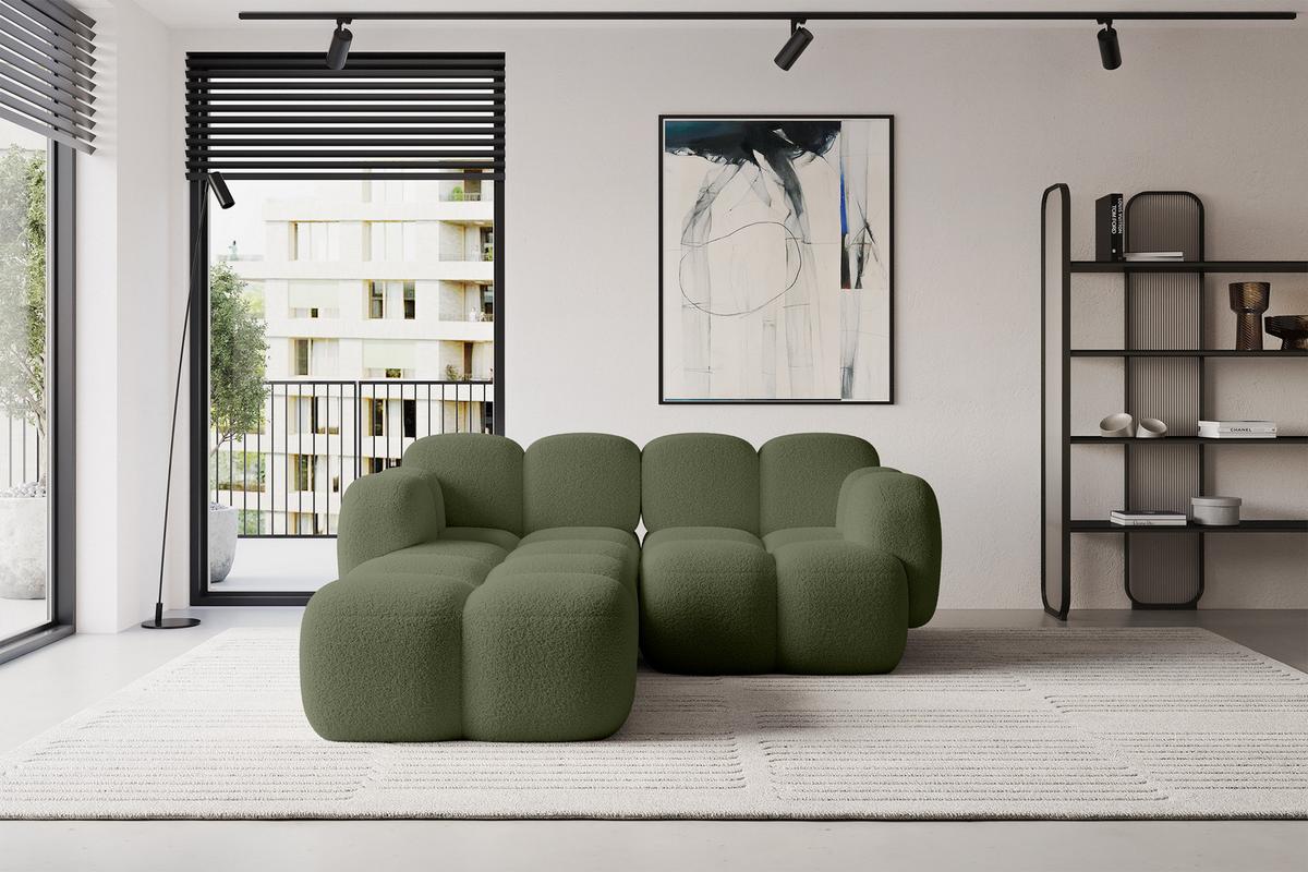 ECKSOFA modulares Sofa Links Miko-L1 214x205x75 Grün Bouclé - Smaragdgrün/Schwarz, Holzwerkstoff/Kunststoff (214/205cm) - ALTDECOR