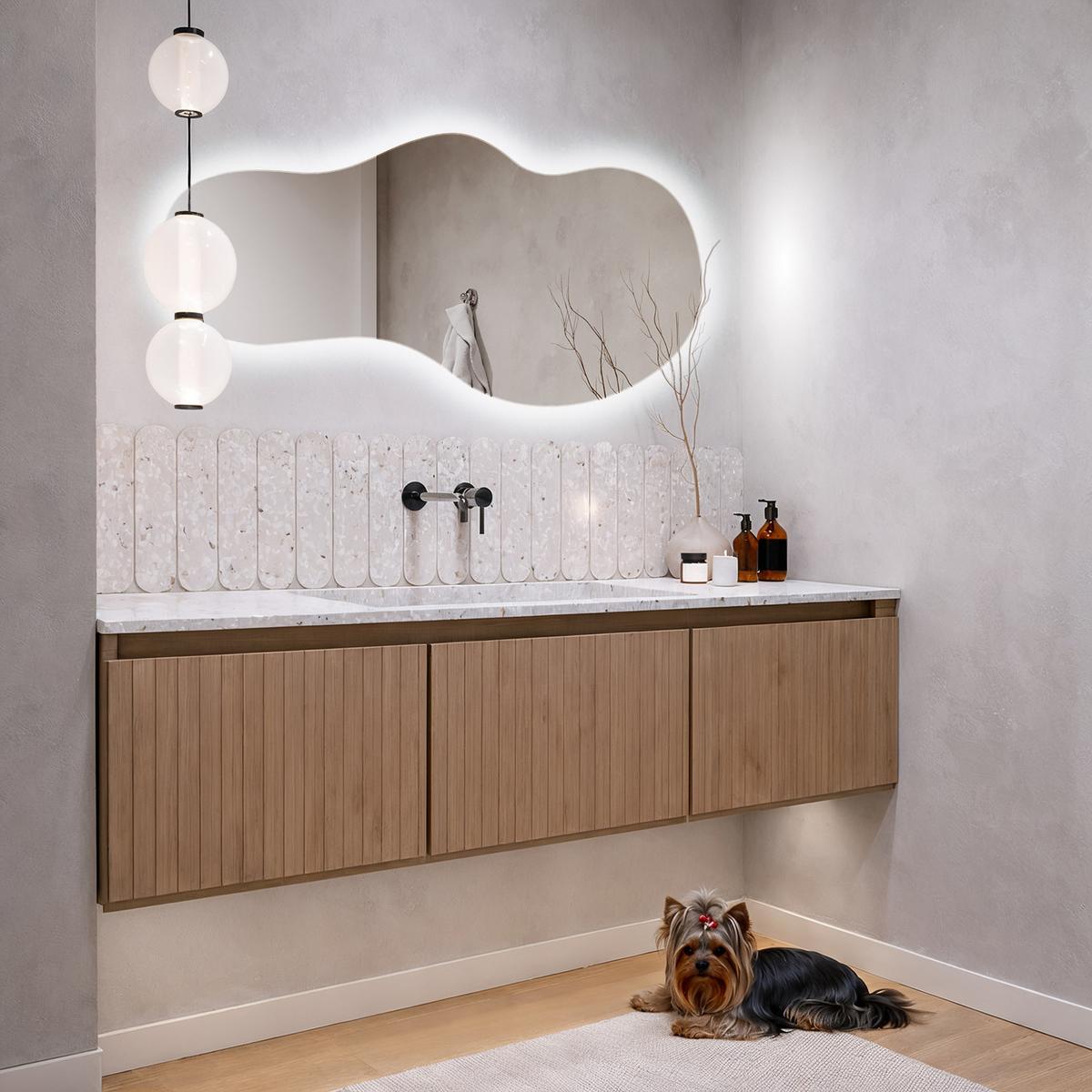 LED WANDSPIEGEL 40x80 cm asymmetrisch 6000K - Blau, Glas (40/80/0.4cm) - TULUP