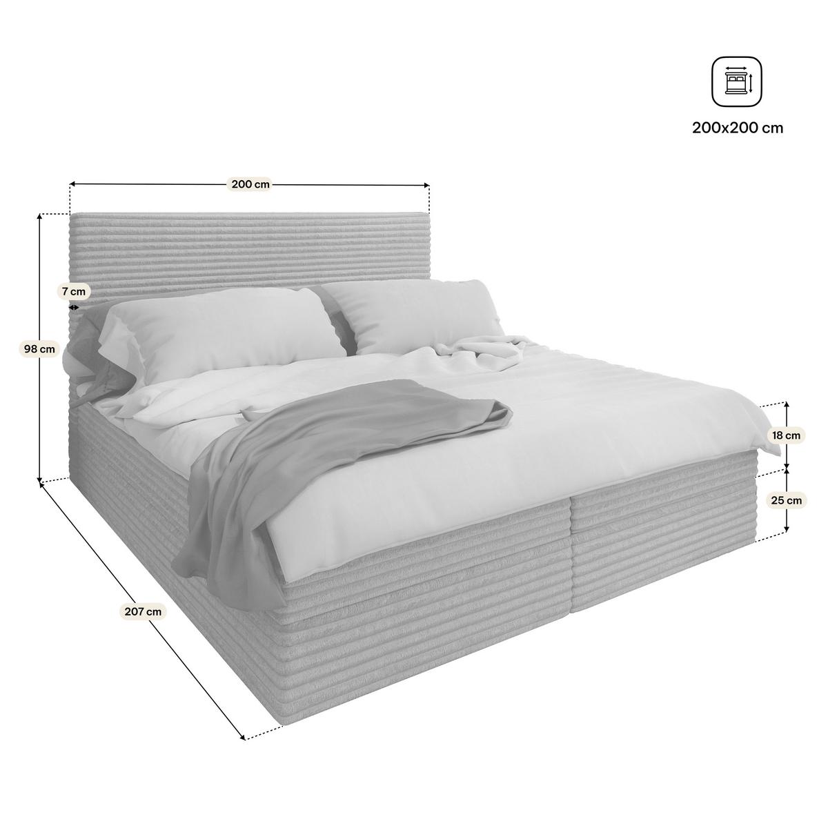 BOXBETT PISA 200x200 cm mit Matratze und Topper, H2+H3 - Blau - Blau, Holz (200/200cm) - MASSENO