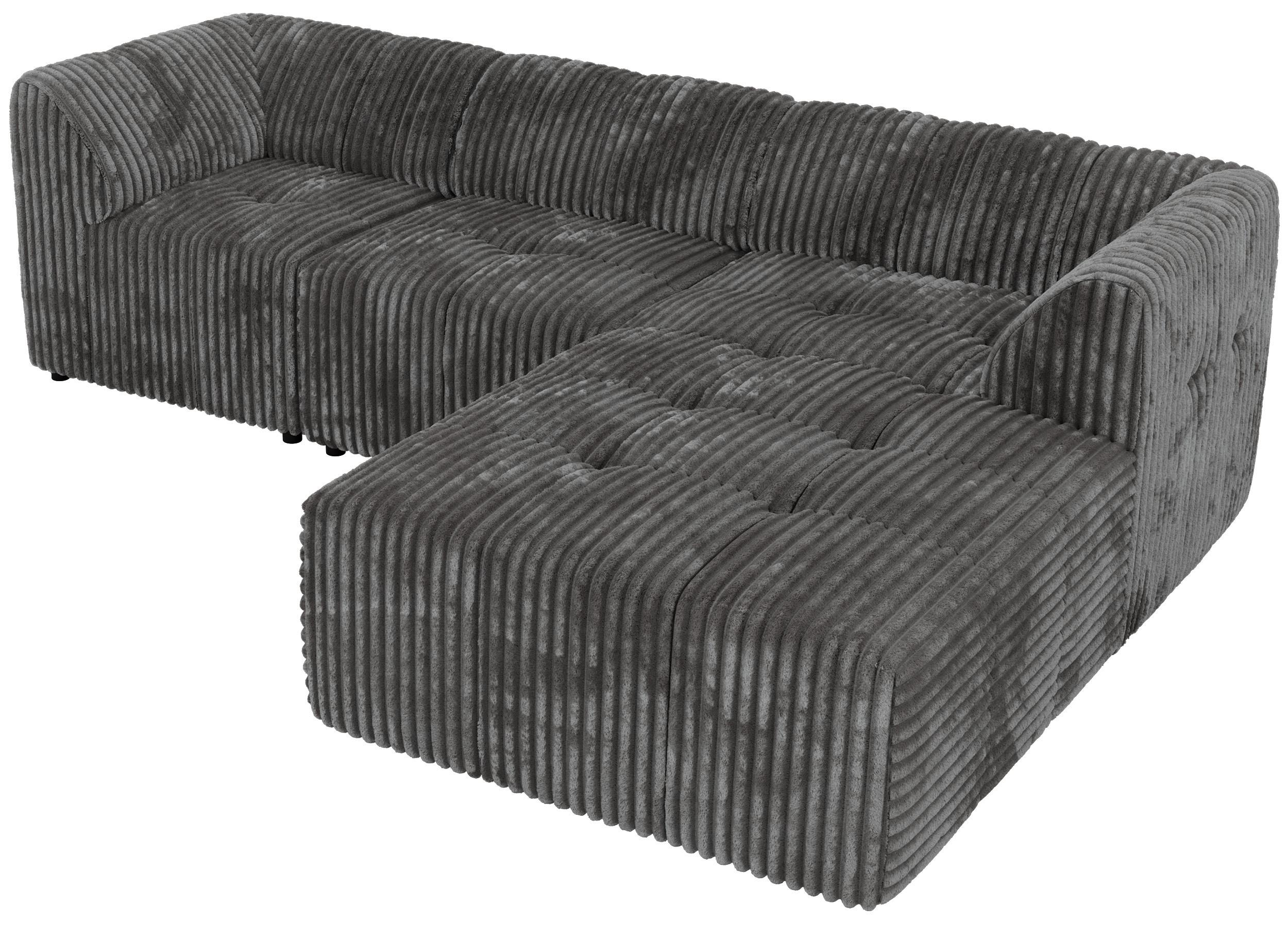 ECKSOFA VORITA L 3M - Grau Cord - Rechts Seite - Schwarz/Grau, Kunststoff/Textil (176/267cm) - MKS