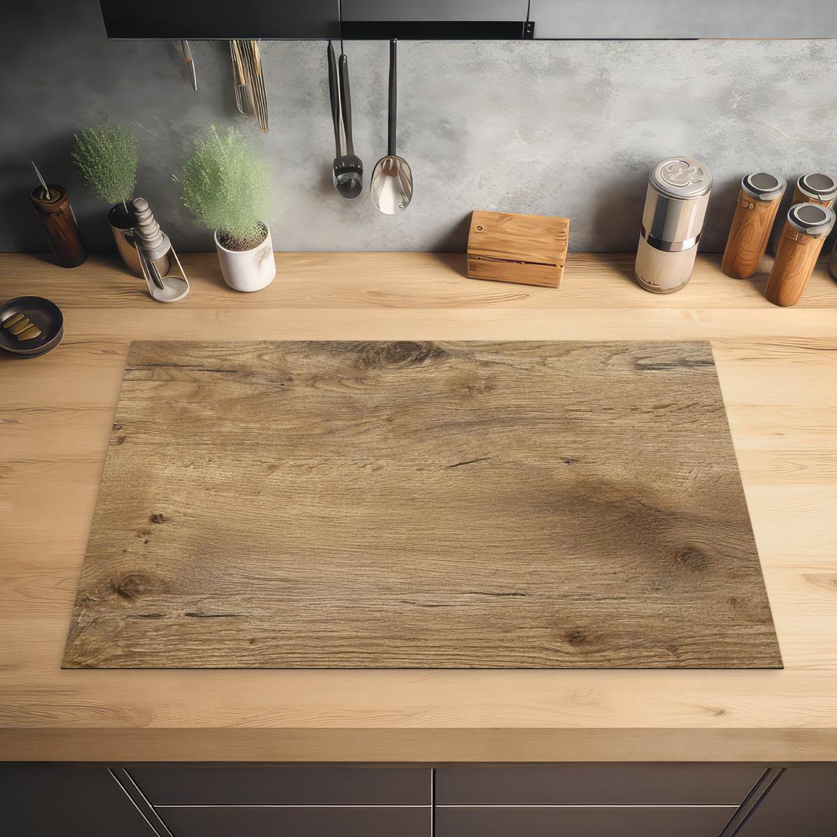 HERDABDECKPLATTE Holz - Braun - Holzoptik Induktionsschutz 81.6x52.7 cm - Eichefarben, Kunststoff (81.6/52.7/0.2cm) - MuchoWow