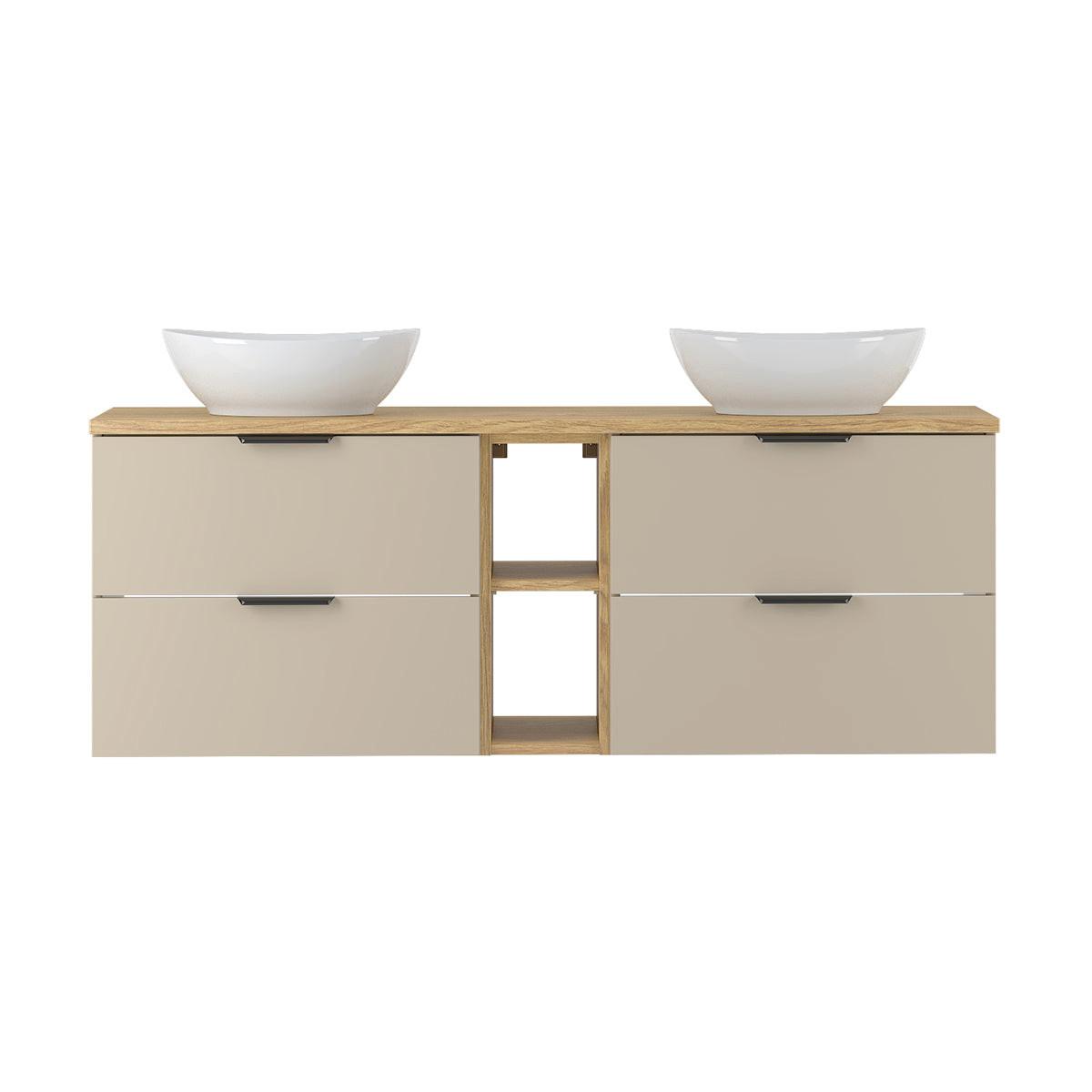 DOPPELWASCHTISCH 140.6cm Astrid Kaschmir und Holz - Beige, Holzwerkstoff (140.6/52.2/46.5cm) - Petits-meubles