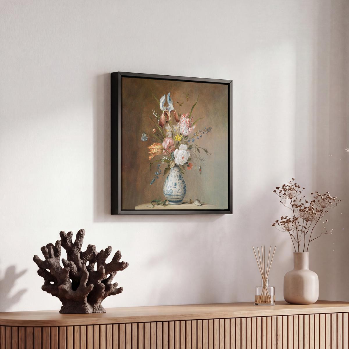 LEINWAND Bilder mit Rahmen - Alte Meister - Blumen - Balthasar van der Ast - 20x20 - Hellbraun, Textil (20/20cm) - MuchoWow