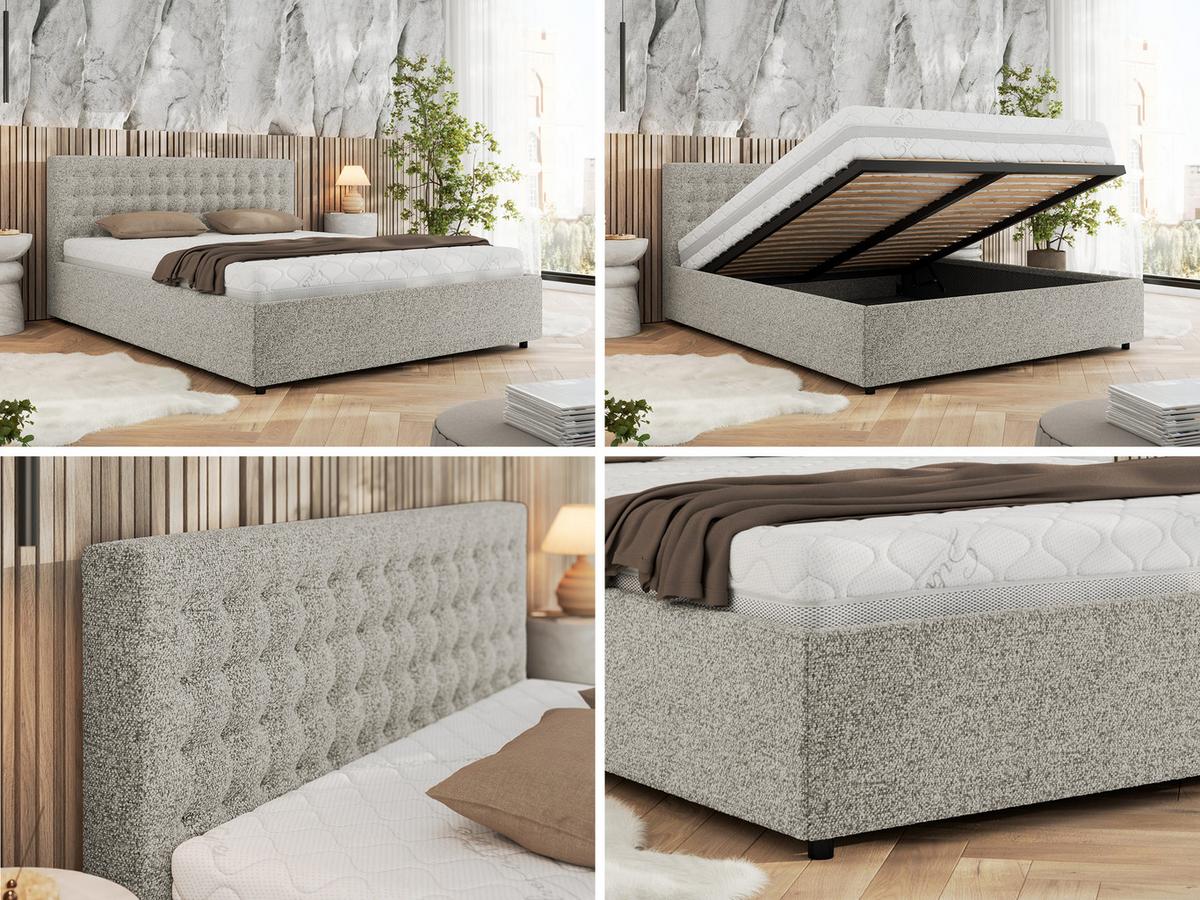 POLSTERBETT PAVO CLASSIC 160/200 - Hellgrau Strukture - Schaum-Matratze - Hellgrau, Textil (160/200cm) - MKS