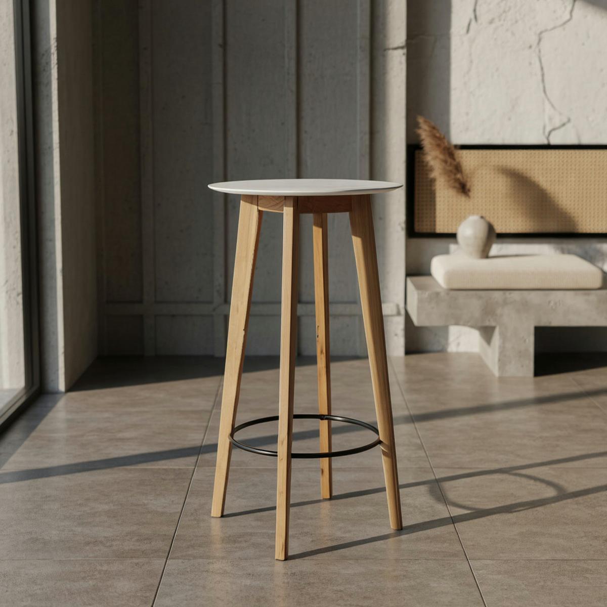 BARTISCH – Skandinavisch, Eiche, rund, 50 kg Belastbarkeit - Weiß/Braun, Eichenholz/Holz (60/60/110cm) - KADIMA DESIGN