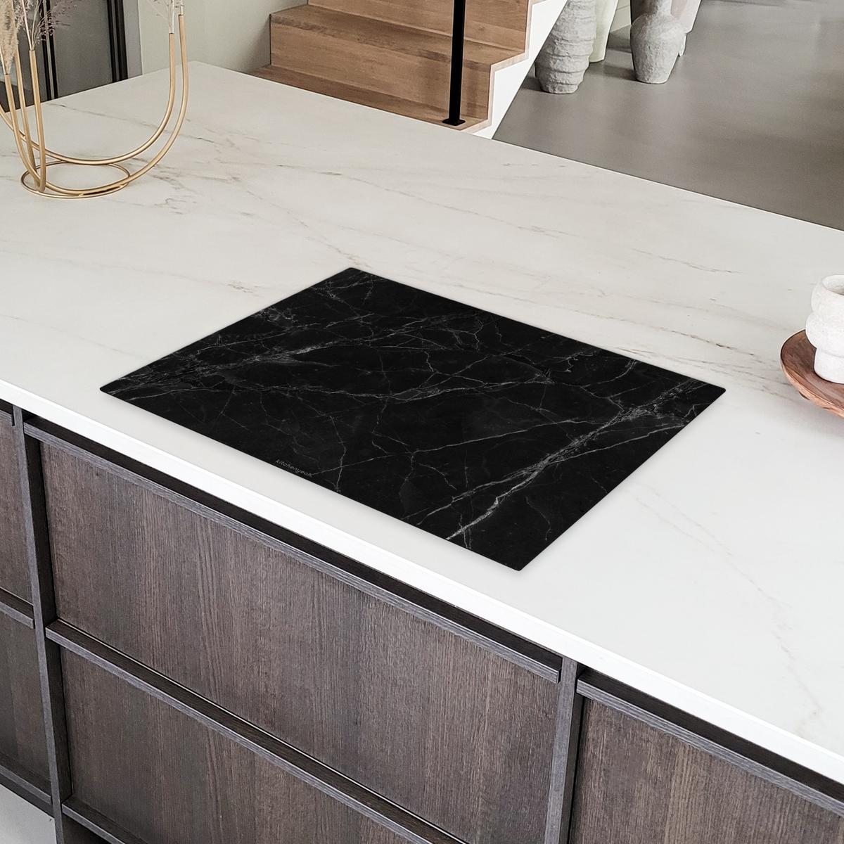HERDABDECKPLATTE Schwarz - Marmor Herdabdeckung Induktionsfeld 75x52 cm - Schwarz, Kunststoff (75/52/0.2cm) - MuchoWow