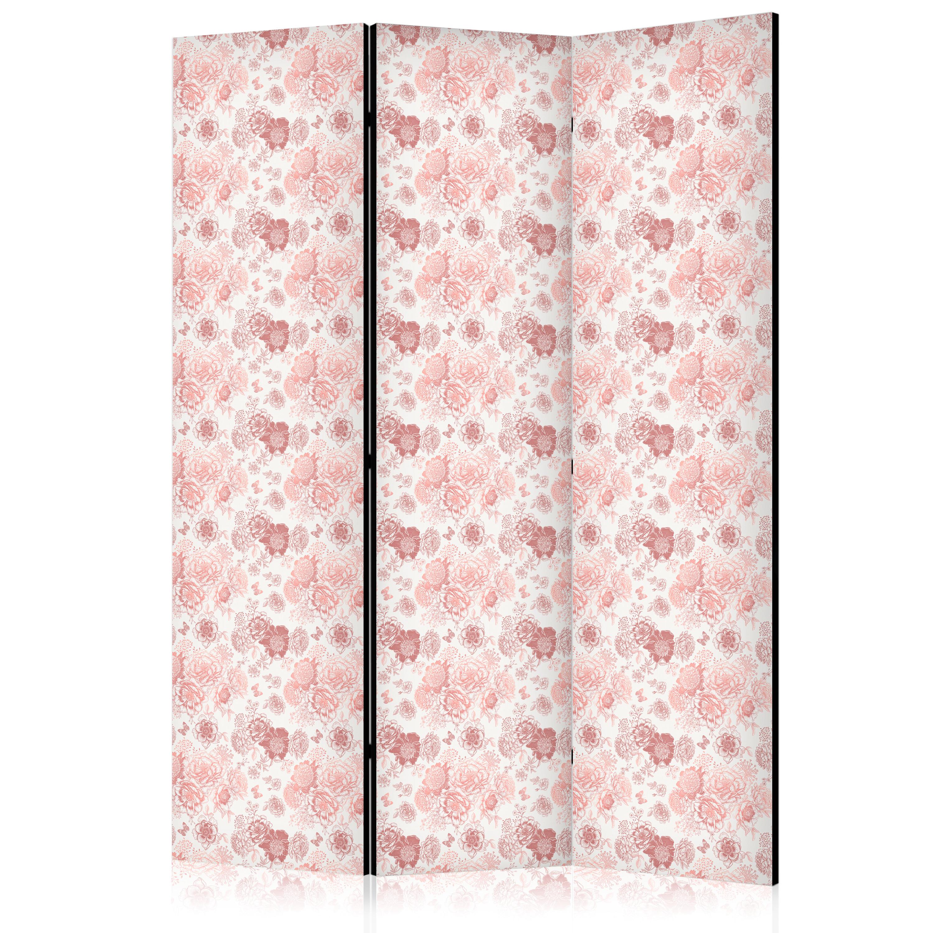 PARAVENT Beidseitig Bedruckter 3-tlg 135x172 cm Rosa Blumen - Rosa, Holz/Textil (135/172/3cm) - Muralo