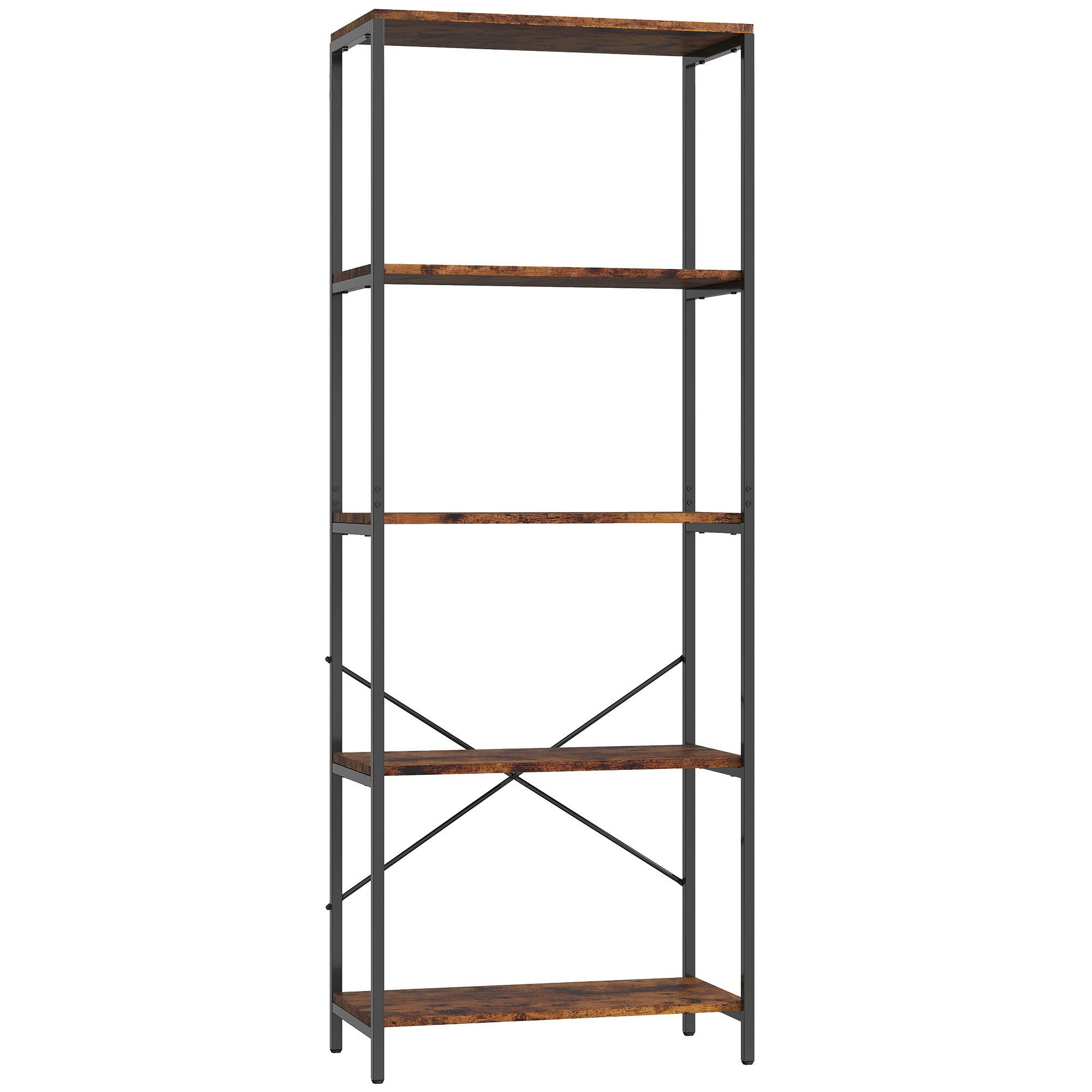 BÜCHERREGAL Standregal mit 5 Ebenen Büroregal Braun - Schwarz/Braun, Metall (35/161/79cm) - HOMCOM