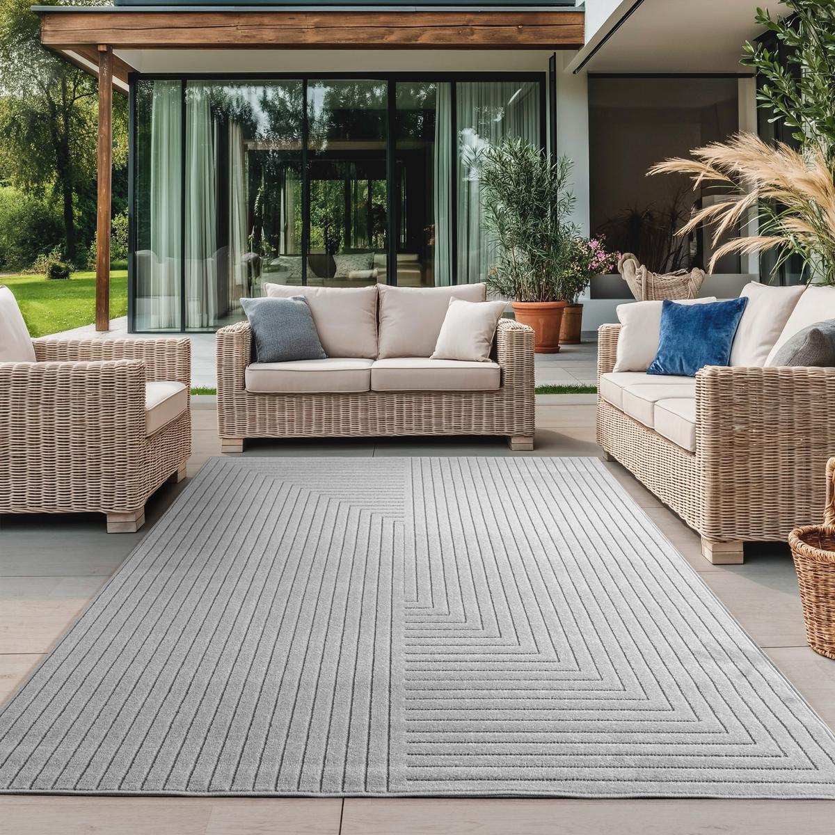 TEPPICH Outdoor ENGADIN in Silber, im Skandi-Stil mit 3D-Design, aus Polypropylen, 240 x 340 cm - Silberfarben, Textil (340/240cm) - KADIMA DESIGN