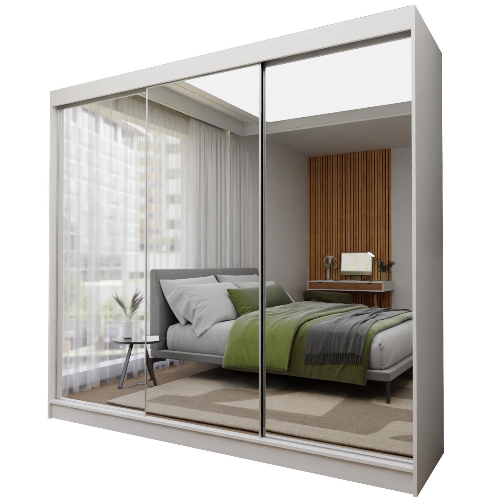 SCHWEBETÜRENSCHRANK BELLINA 240/216/61cm 3-türig mit Spiegel Weiß - Weiß, Holzwerkstoff (240/216/61cm) - MASSENO